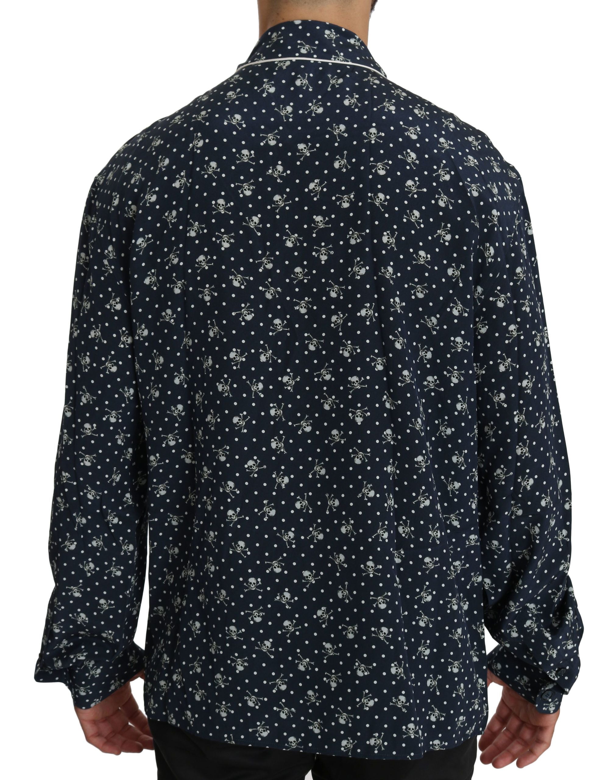 Dolce & Gabbana Blaues Seidentop mit Totenkopfdruck Nachtwäsche Shirt