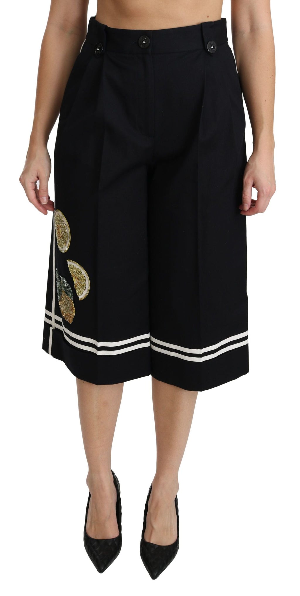 Dolce & Gabbana Schwarze Palazzo-Hose mit Zitronenverzierung und Cropped Pants