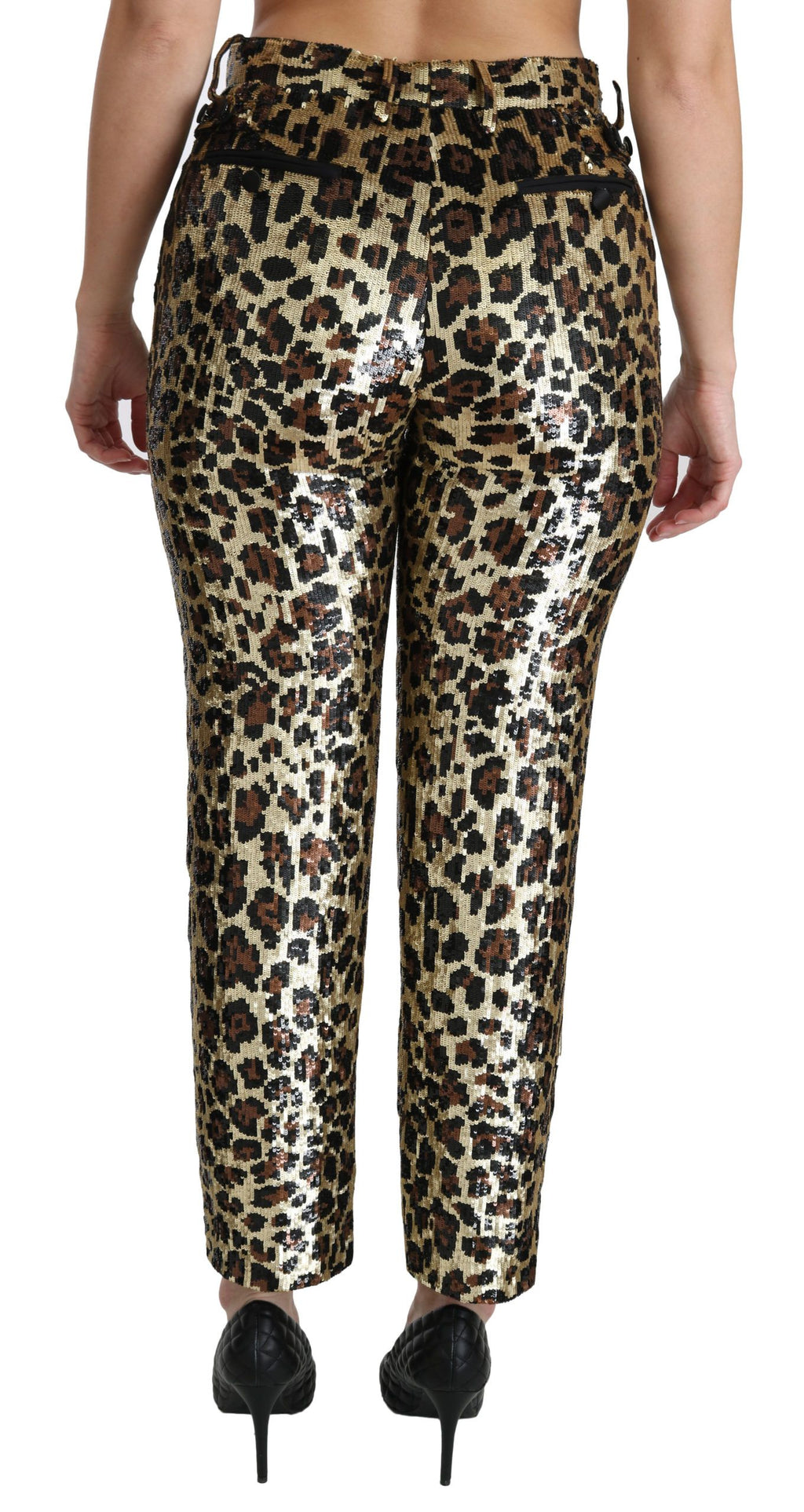 Dolce & Gabbana Braune Leoparden-Pailletten-Hose mit hoher Taille