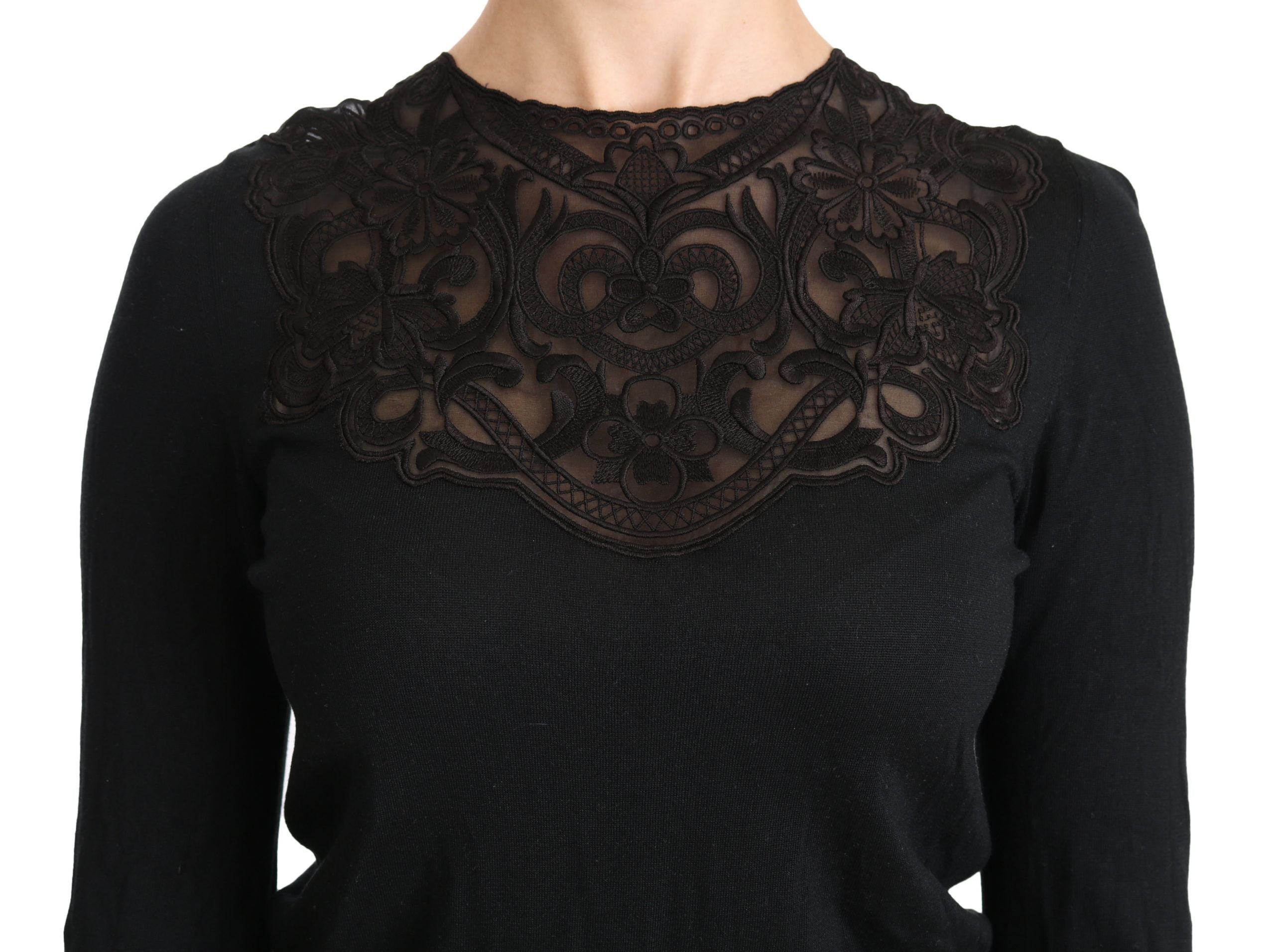 Dolce & Gabbana Schwarze Seidenbluse mit Rundhalsausschnitt und langen Ärmeln