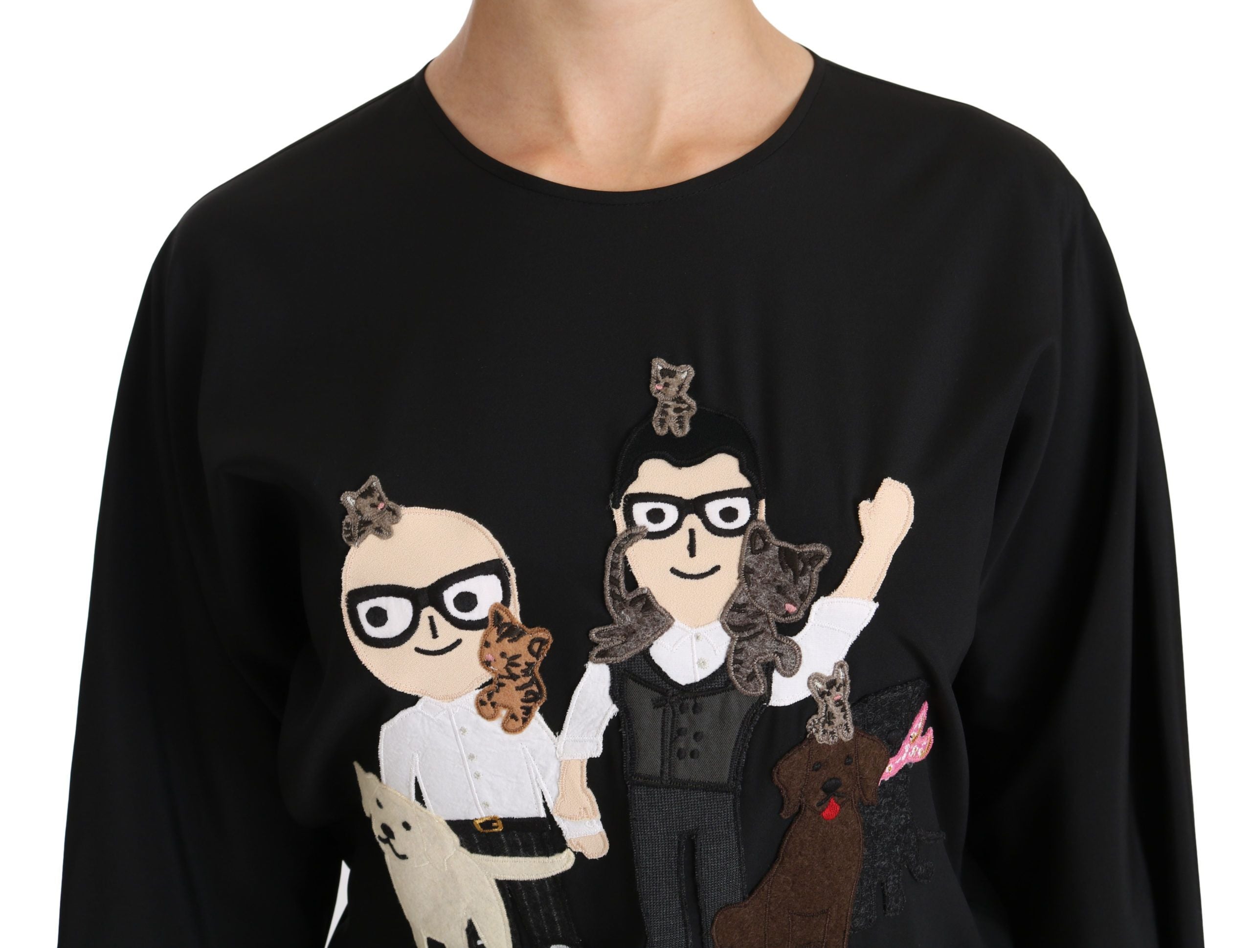 Dolce & Gabbana Schwarzes #dgfamily Top T-shirt Seidenbluse