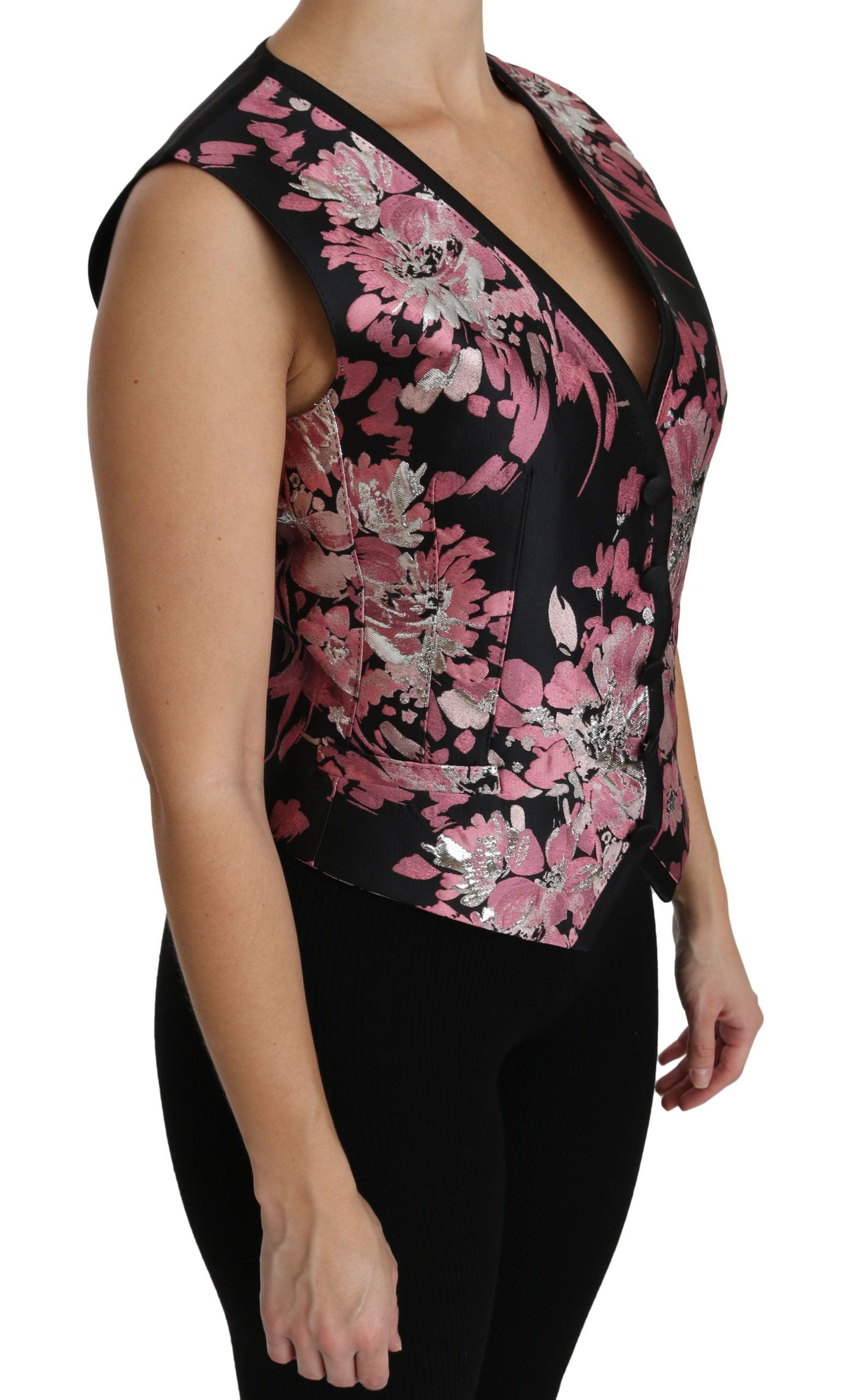 Dolce & Gabbana Elegantes Brokat-Top mit Blumenmuster und tiefem Ausschnitt