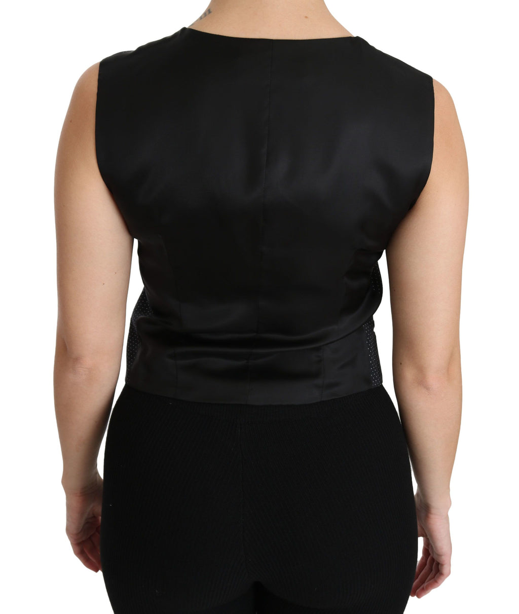 Dolce & Gabbana Schicke schwarze gepunktete ärmellose Weste aus Wollgemisch