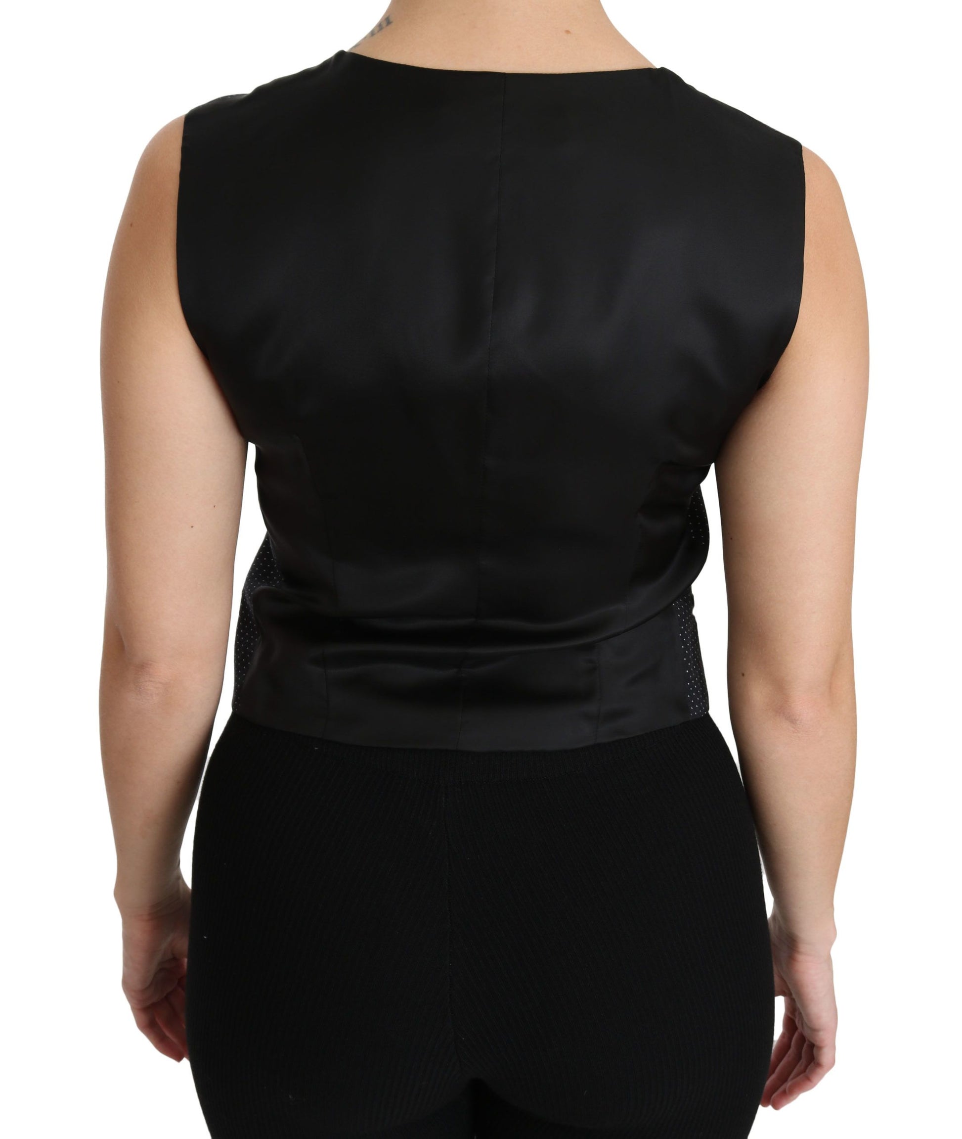 Dolce & Gabbana Schicke schwarze gepunktete ärmellose Weste aus Wollgemisch