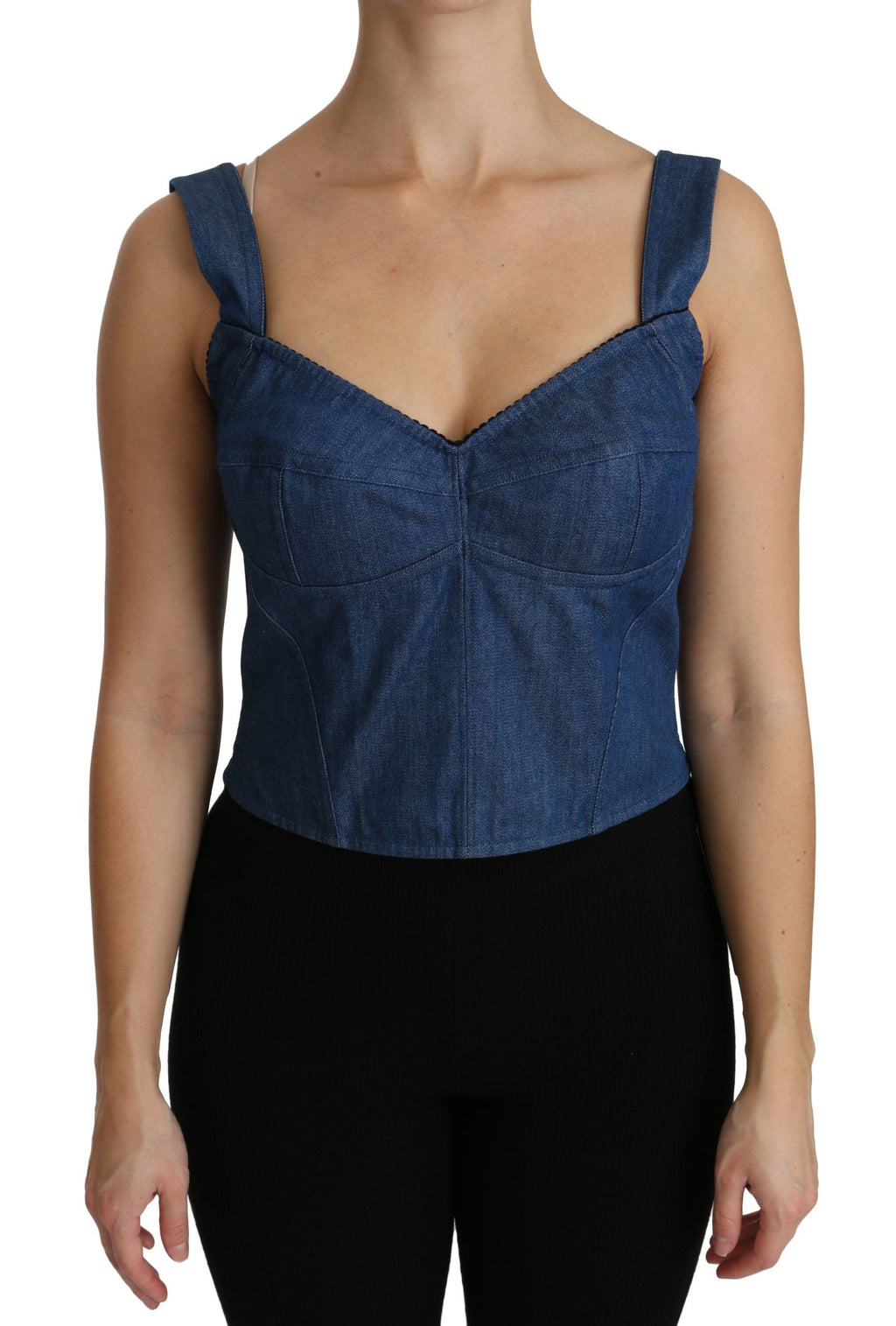 Dolce & Gabbana Blaue ärmellose Bustierbluse Baumwolltop