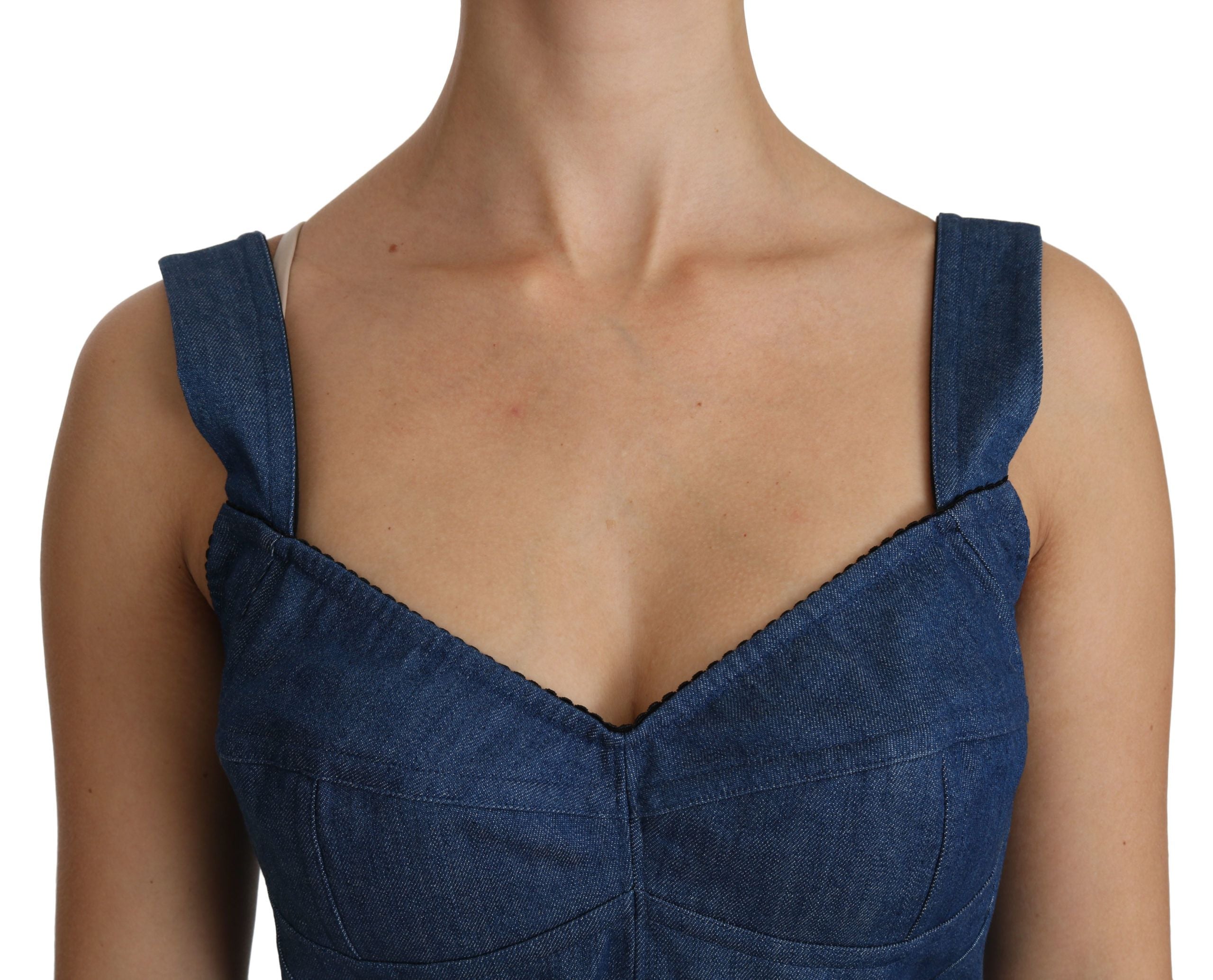 Dolce & Gabbana Blaue ärmellose Bustierbluse Baumwolltop