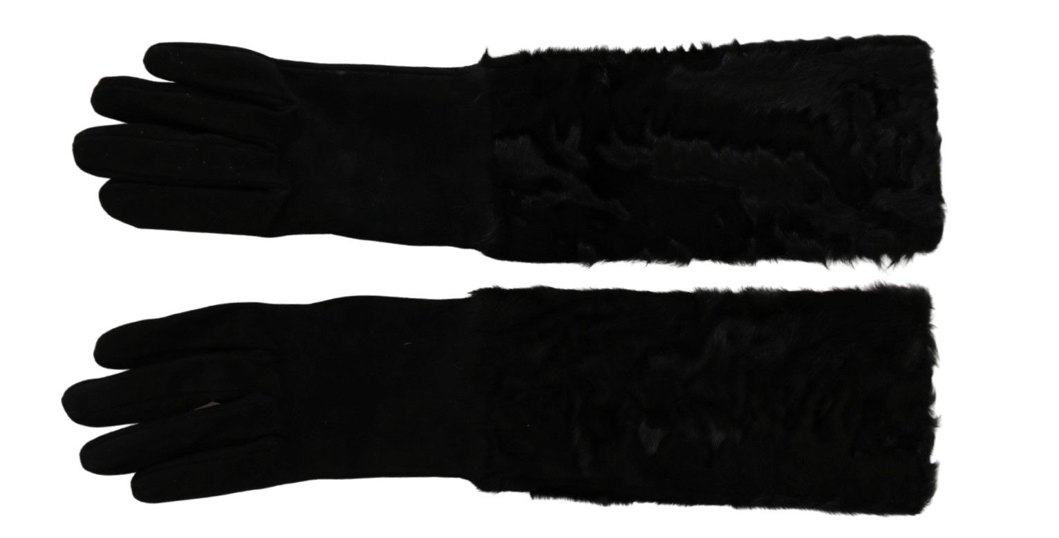 Dolce & Gabbana Schwarze Ellenbogenlange Fäustlinge aus Wildleder
