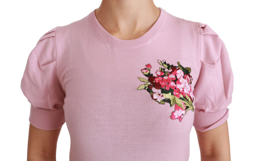 Dolce & Gabbana Rosa Bluse mit Blumenstickerei Wolltop