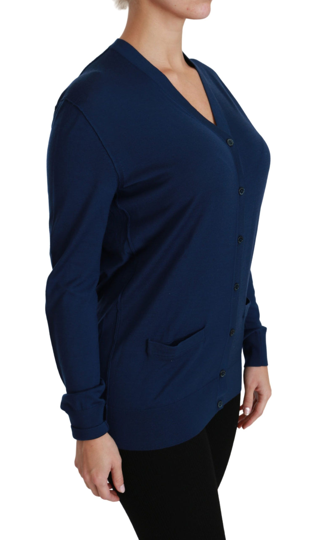 Dolce & Gabbana Blaue Knopf-Strickjacke Schurwollpullover