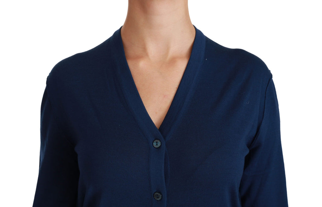 Dolce & Gabbana Blaue Knopf-Strickjacke Schurwollpullover