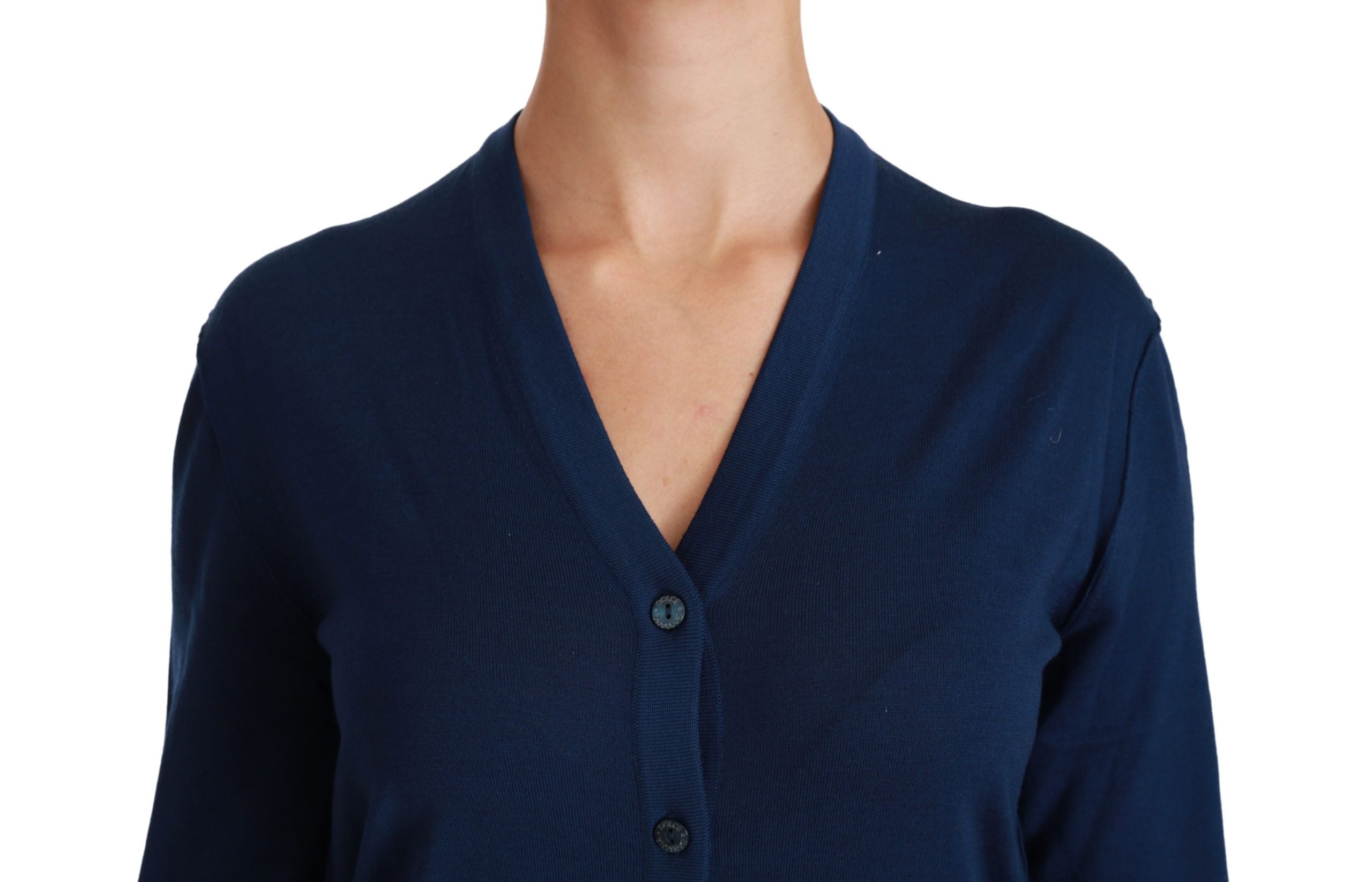 Dolce & Gabbana Blaue Knopf-Strickjacke Schurwollpullover