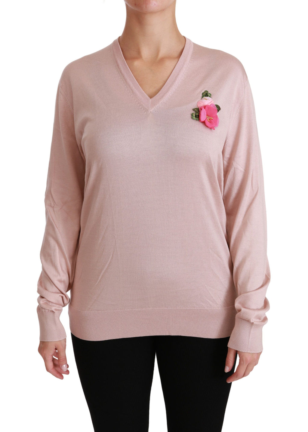 Dolce & Gabbana Rosa Pullover aus Seide mit Blumenverzierung