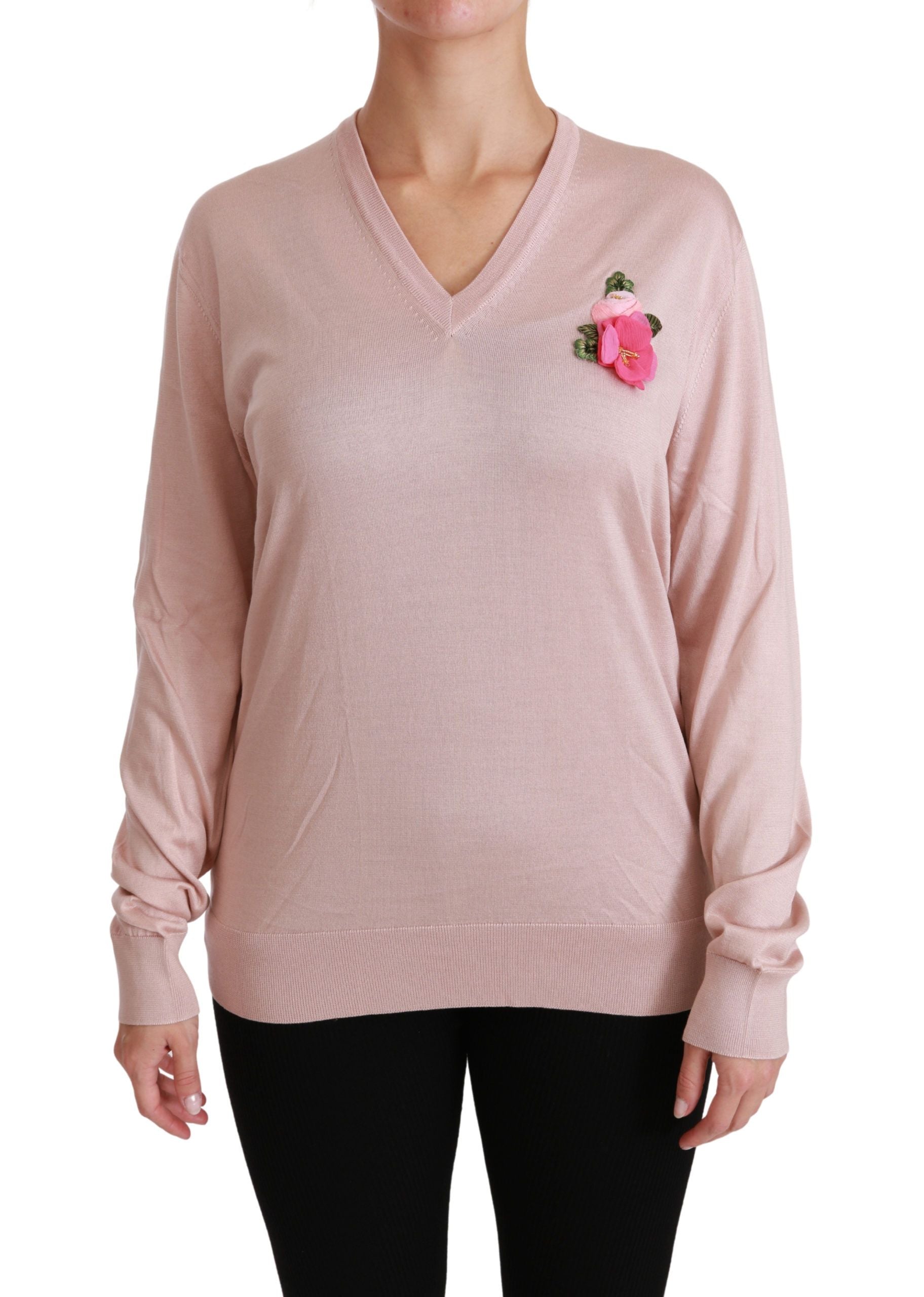 Dolce & Gabbana Rosa Pullover aus Seide mit Blumenverzierung