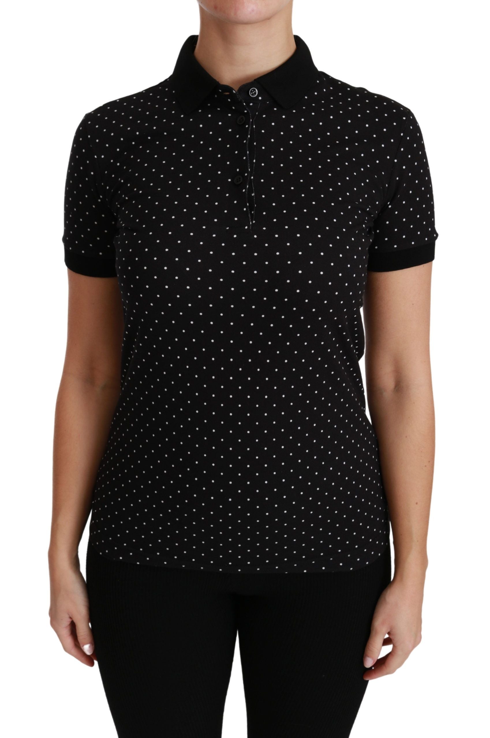 Dolce & Gabbana Schwarzes gepunktetes Polohemd mit Kragen Baumwolle Top