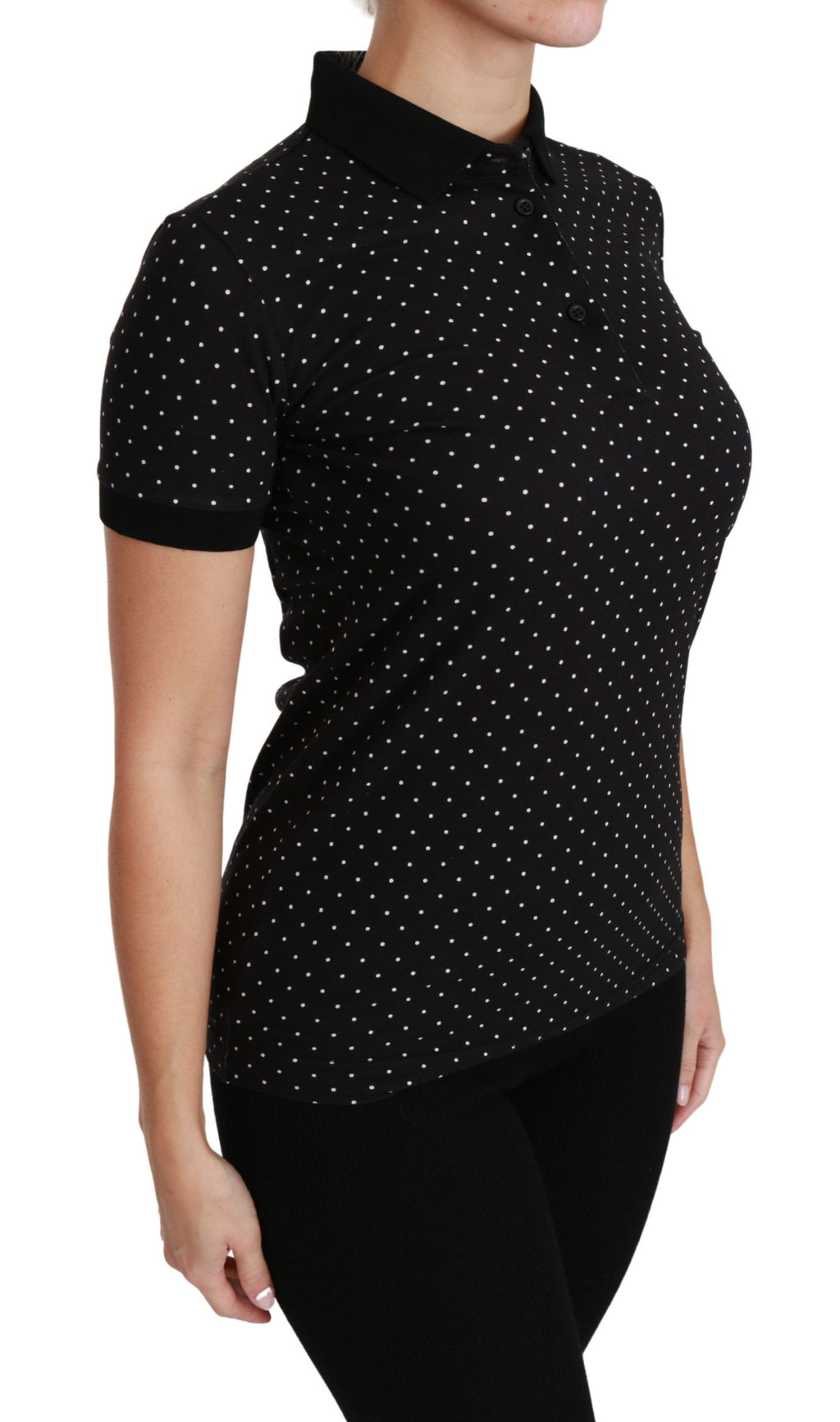 Dolce & Gabbana Schwarzes gepunktetes Polohemd mit Kragen Baumwolle Top