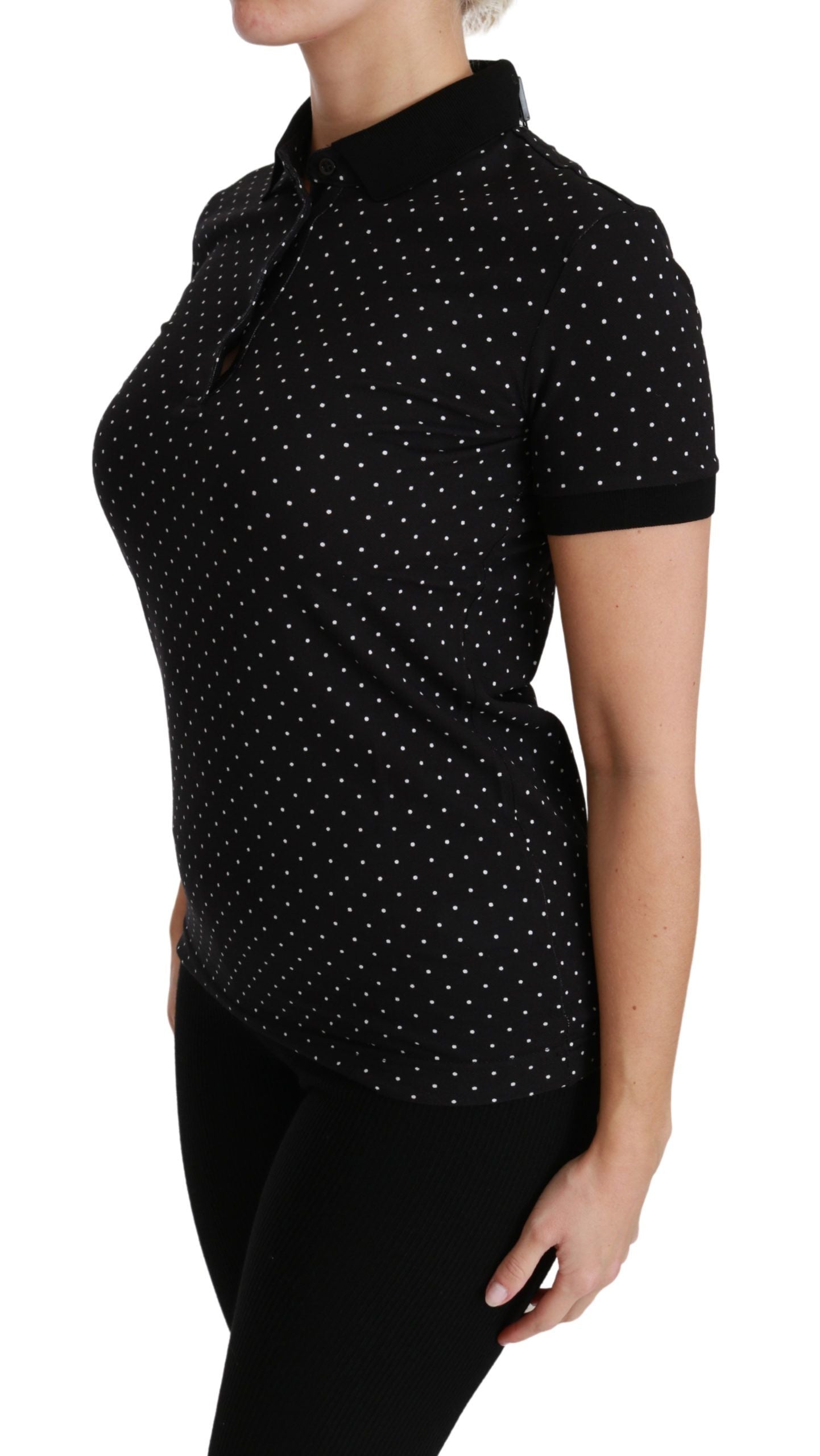 Dolce & Gabbana Schwarzes gepunktetes Polohemd mit Kragen Baumwolle Top