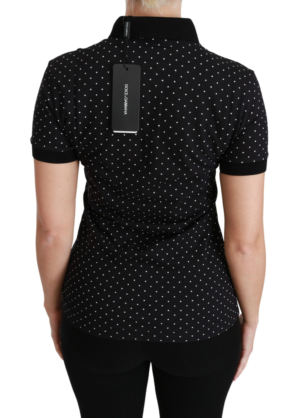 Dolce & Gabbana Schwarzes gepunktetes Polohemd mit Kragen Baumwolle Top