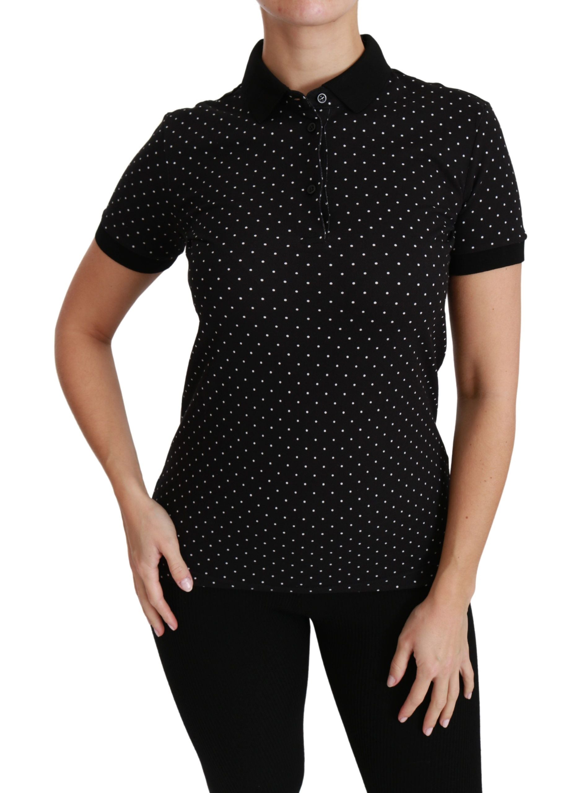 Dolce & Gabbana Schwarzes gepunktetes Polohemd mit Kragen Baumwolle Top