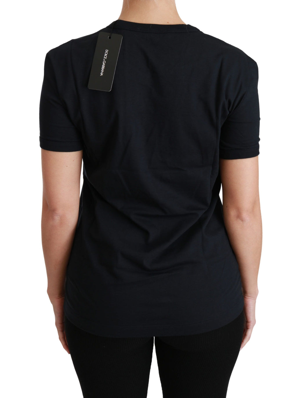 Dolce & Gabbana Blaues Amore Patch Baumwoll-T-Shirt mit Rundhalsausschnitt