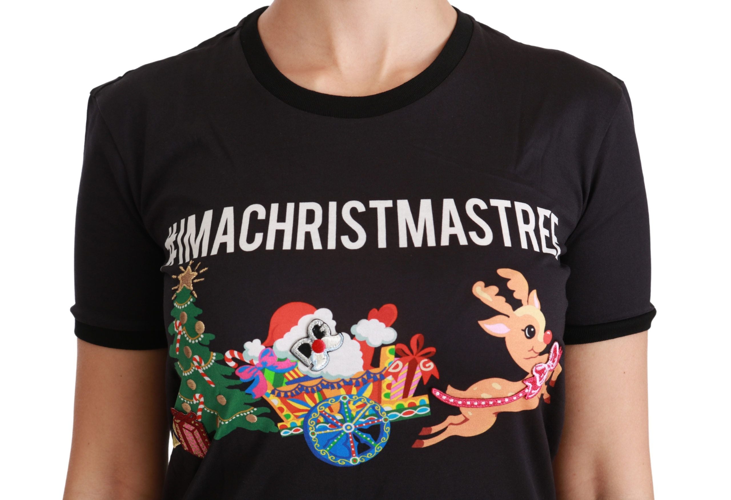 Dolce & Gabbana Schwarzes #ImAChristmasTree Crewneck Top T-shirt