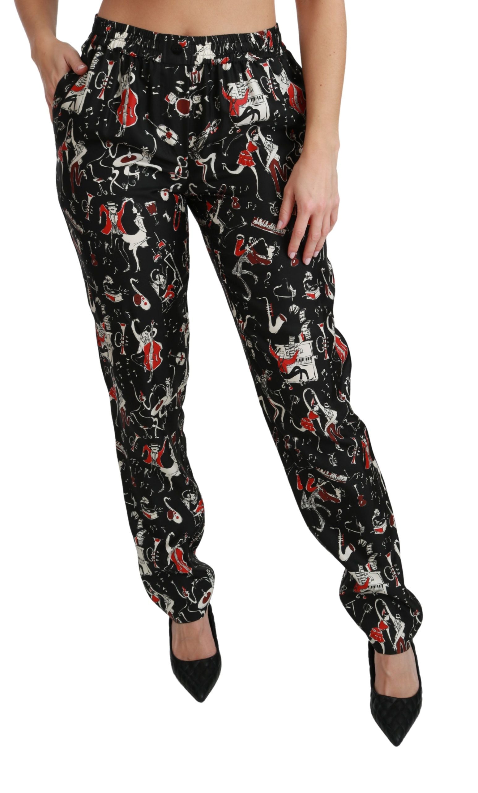 Dolce & Gabbana Schwarze Seideninstrument-Hose mit mittlerer Taille