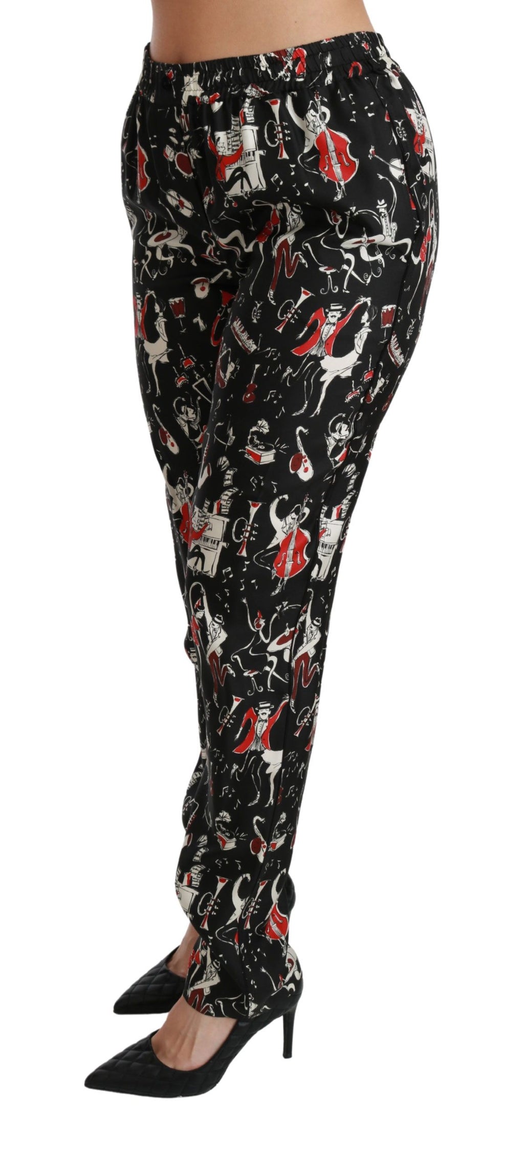 Dolce & Gabbana Schwarze Seideninstrument-Hose mit mittlerer Taille