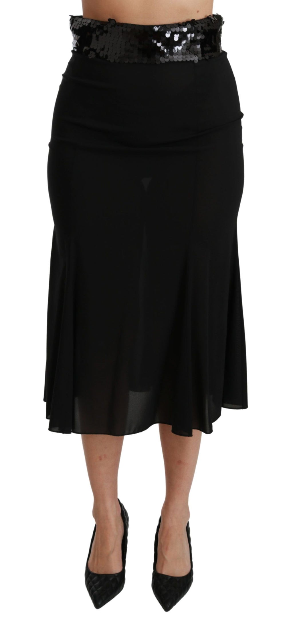 Dolce & Gabbana Schwarzer Midi-Seidenrock mit hoher Taille und Meerjungfrau