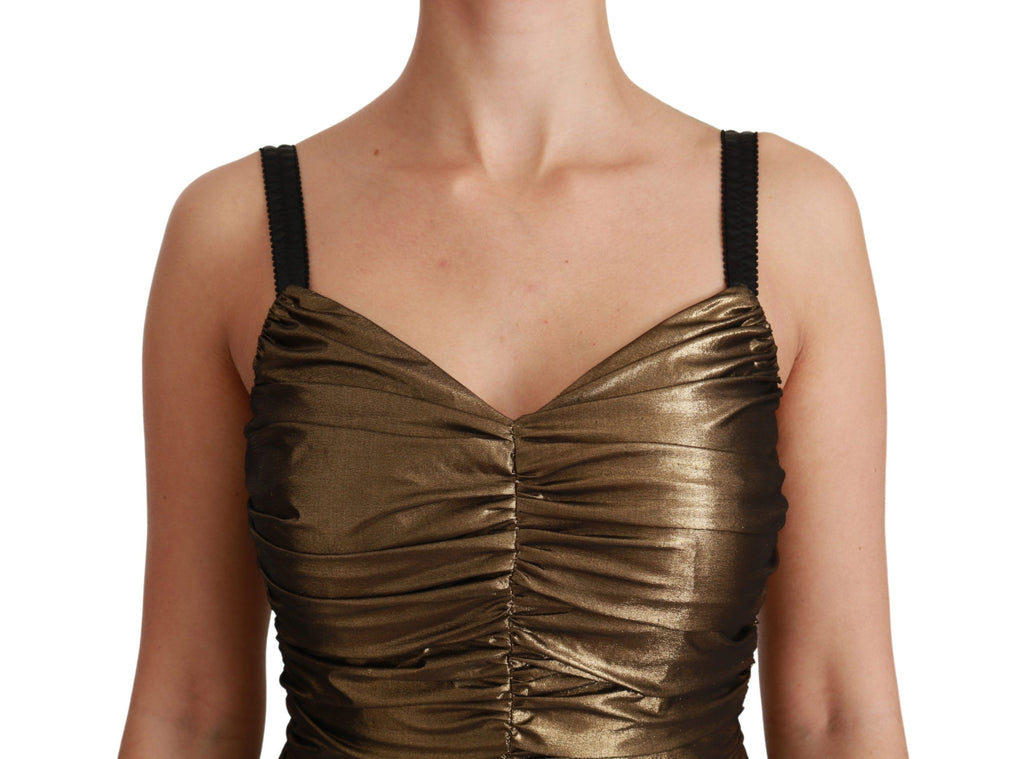 Dolce & Gabbana Gold Metallic Stretch Bodycon Kleid mit Rüschen