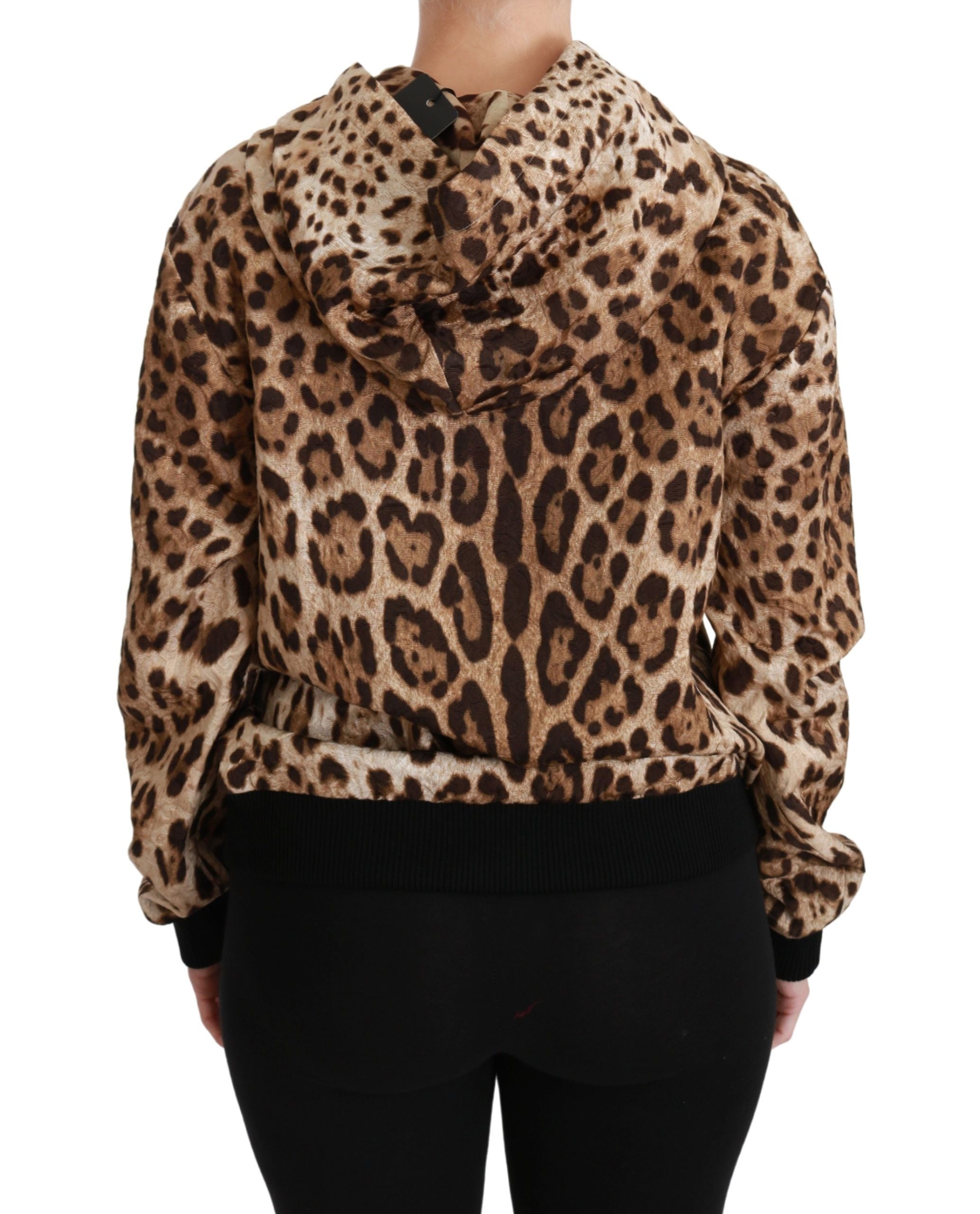 Dolce & Gabbana Brauner Ayers Leopard Pullover mit Kapuze und Nieten