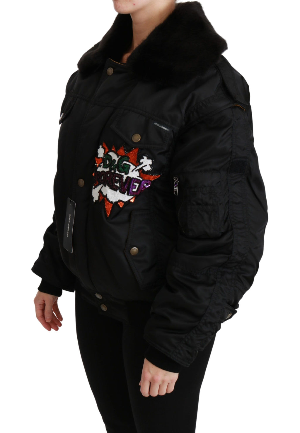 Dolce & Gabbana Schwarze Queen Crown Pailletten-Bomberjacke