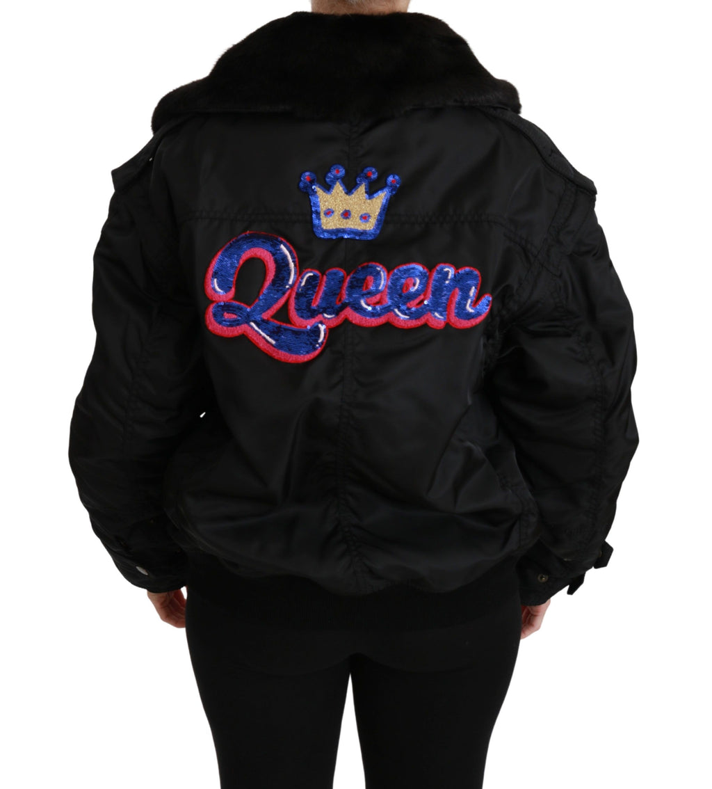 Dolce & Gabbana Schwarze Queen Crown Pailletten-Bomberjacke