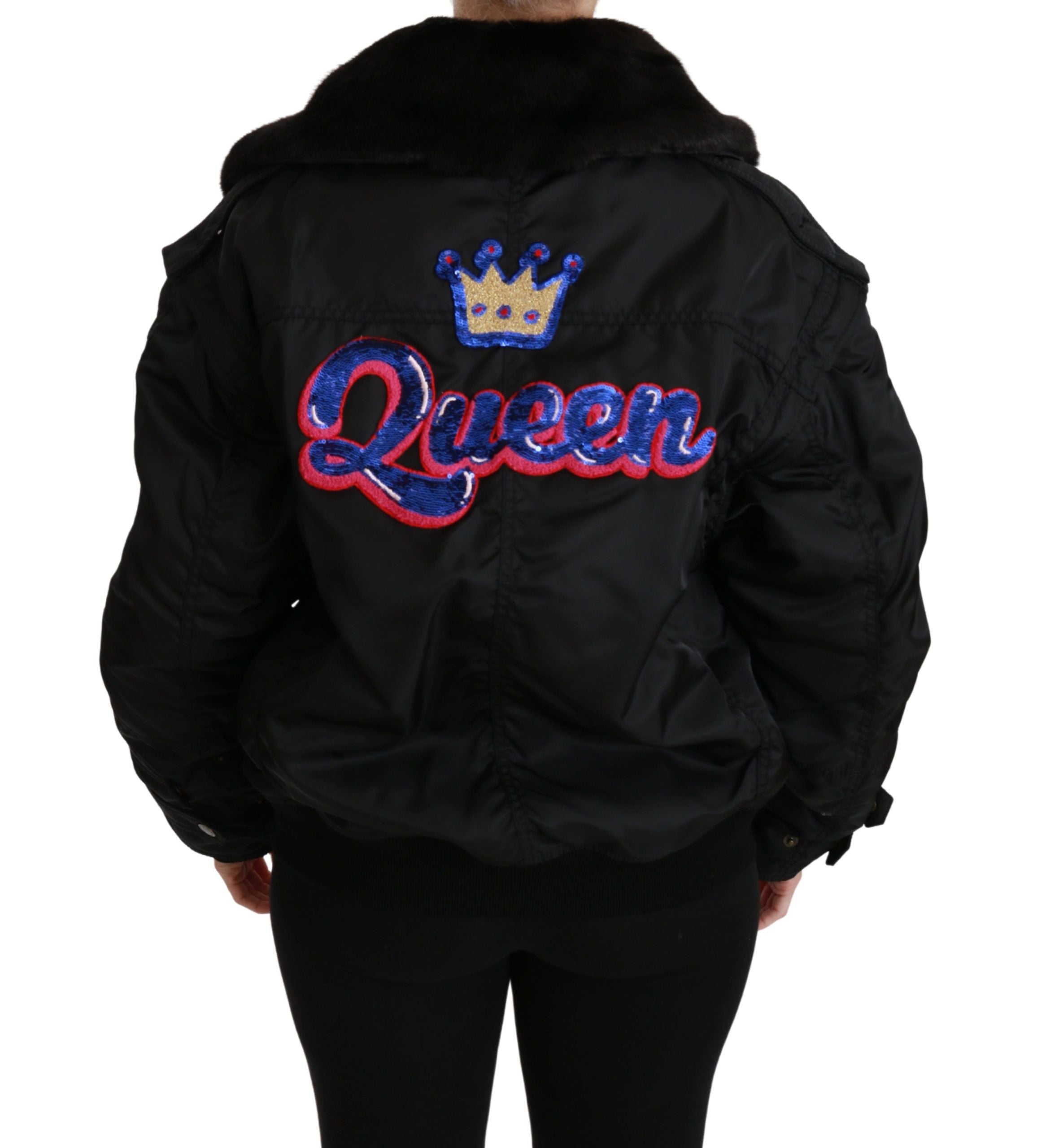 Dolce & Gabbana Schwarze Queen Crown Pailletten-Bomberjacke