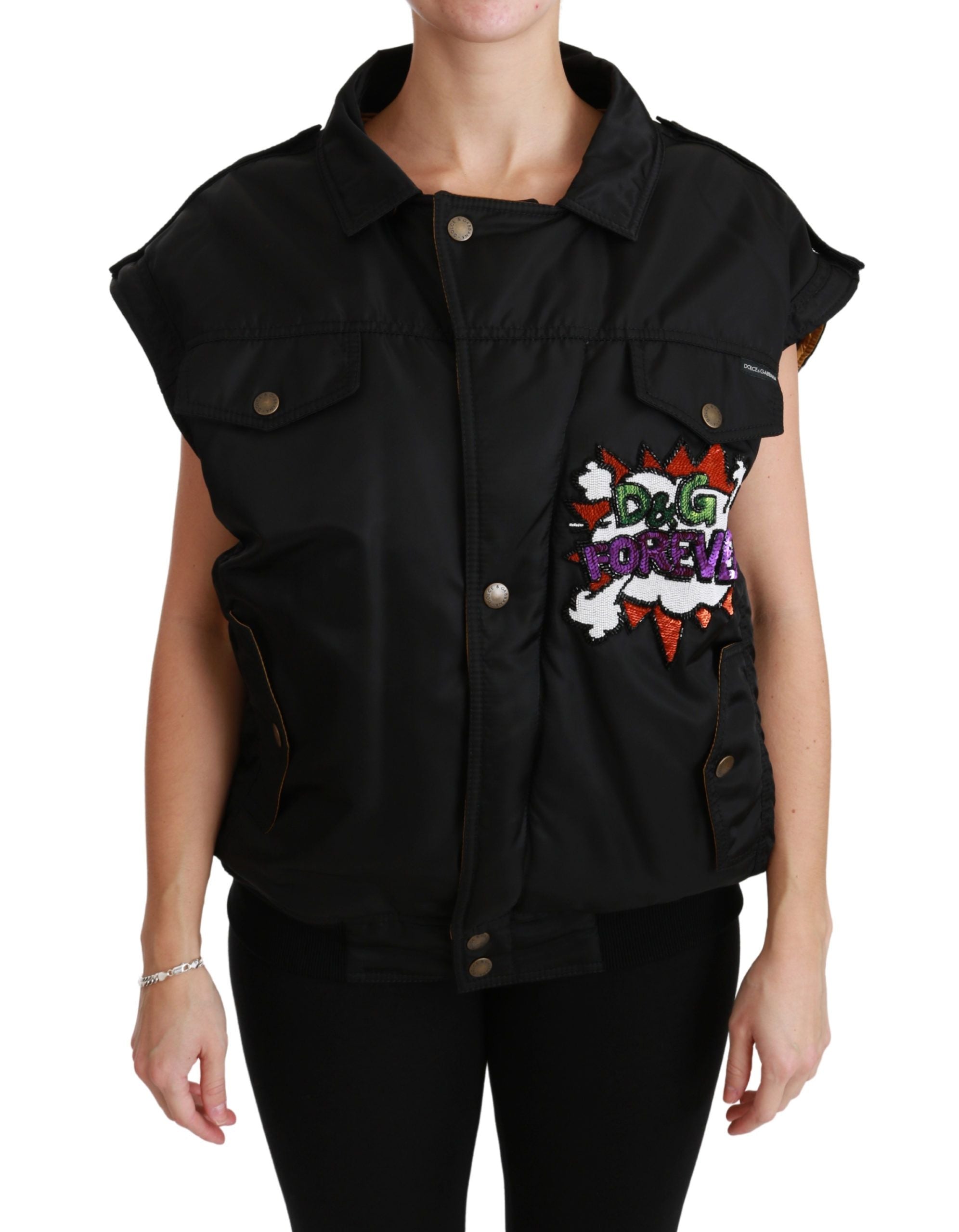 Dolce & Gabbana Schwarze Queen Crown Pailletten-Bomberjacke