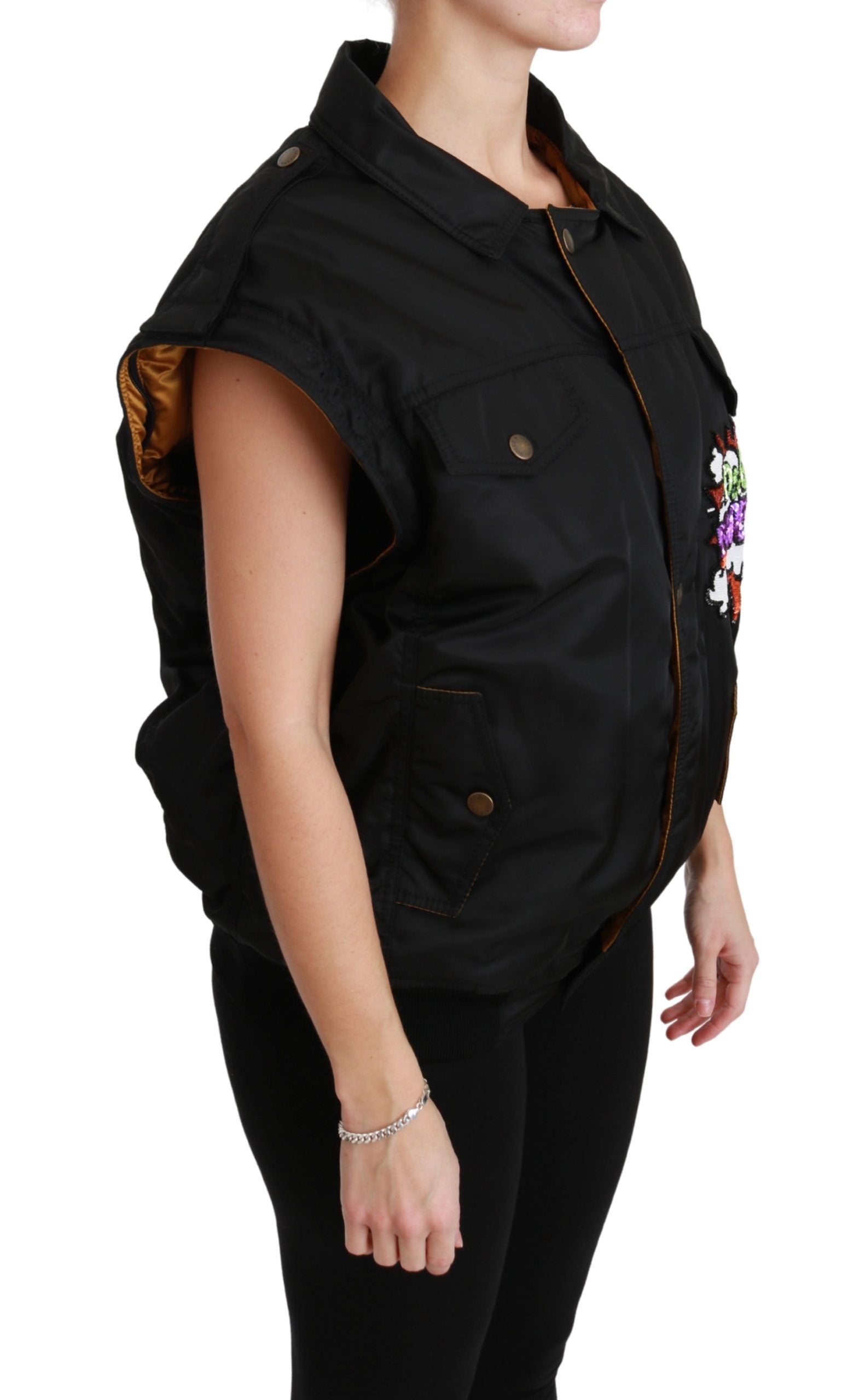 Dolce & Gabbana Schwarze Queen Crown Pailletten-Bomberjacke
