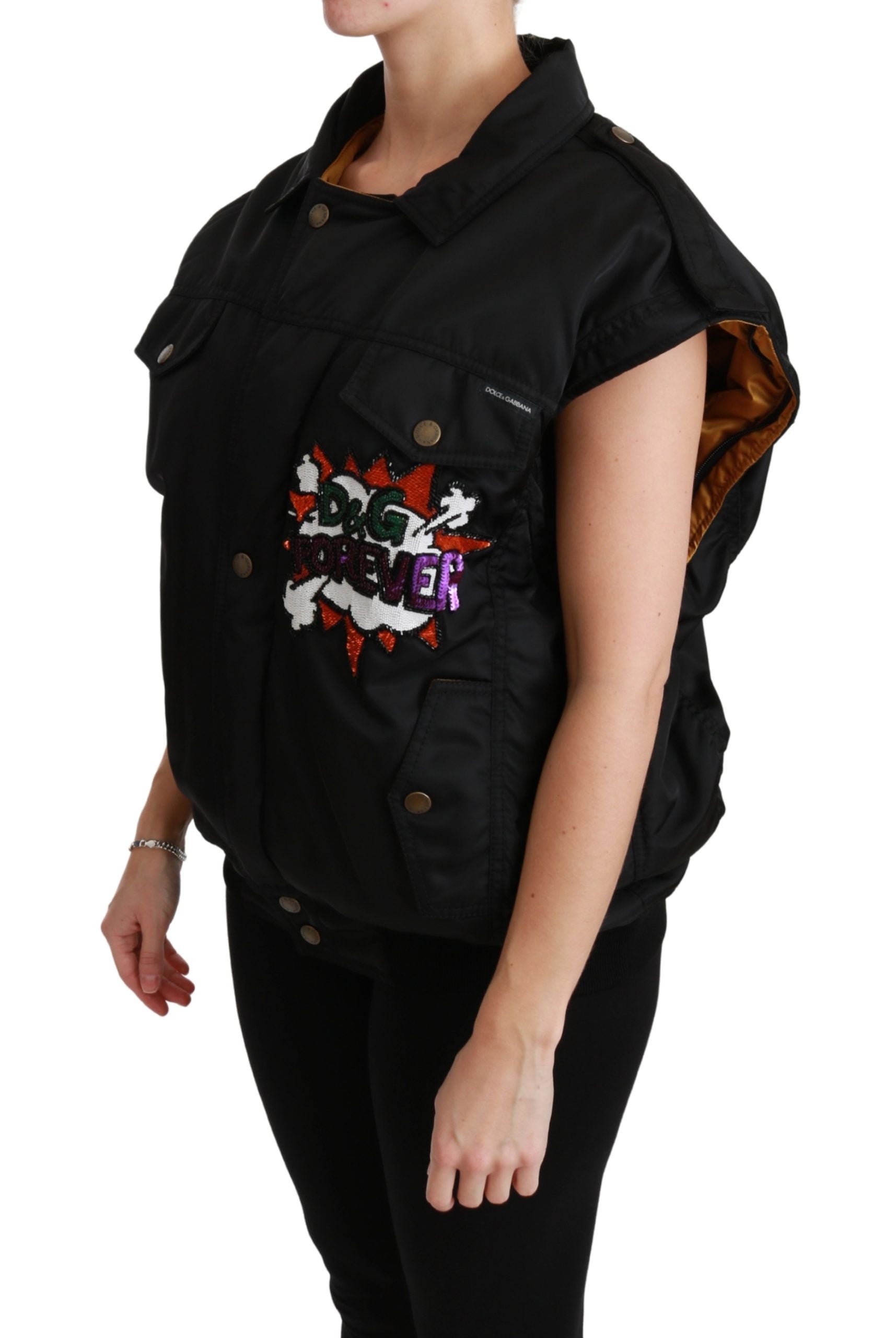 Dolce & Gabbana Schwarze Queen Crown Pailletten-Bomberjacke