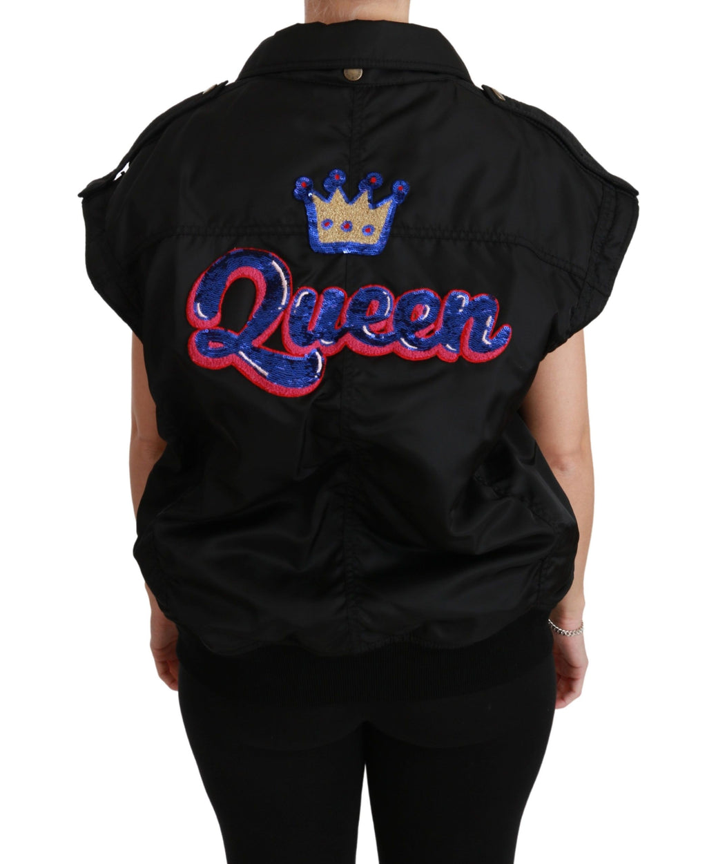 Dolce & Gabbana Schwarze Queen Crown Pailletten-Bomberjacke