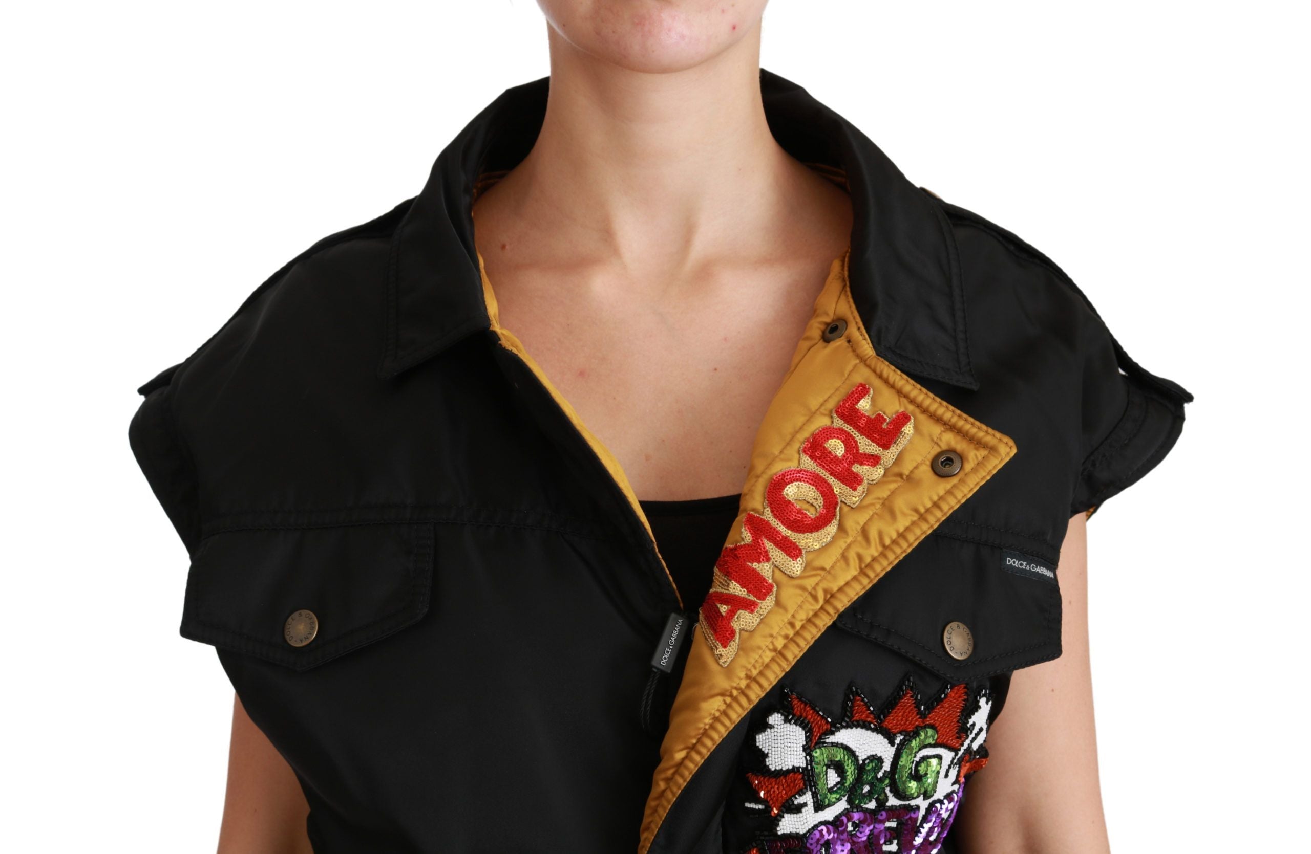 Dolce & Gabbana Schwarze Queen Crown Pailletten-Bomberjacke