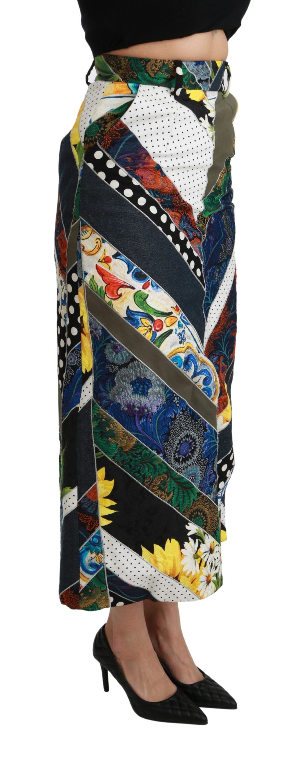 Dolce & Gabbana Multicolor Geometrischer Maxirock aus Seide mit hoher Taille