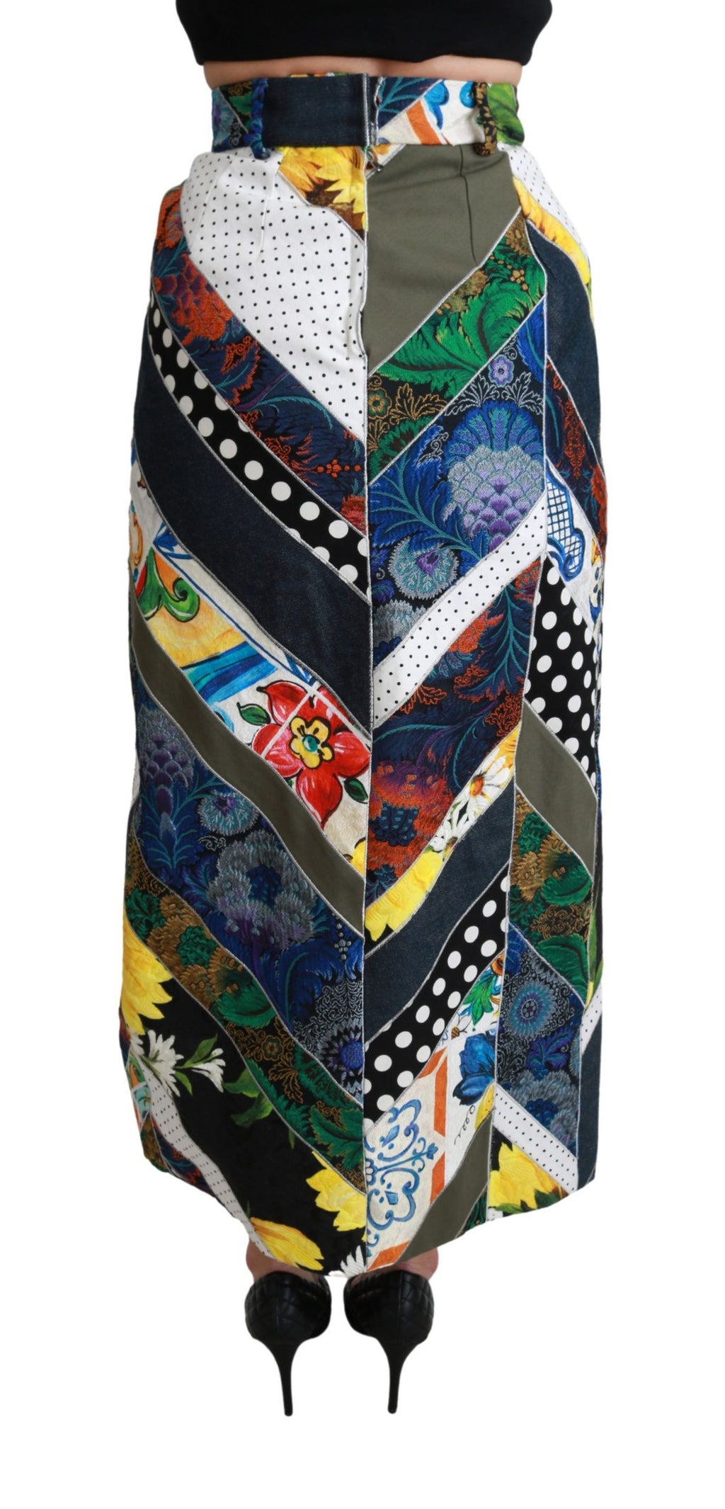 Dolce & Gabbana Multicolor Geometrischer Maxirock aus Seide mit hoher Taille