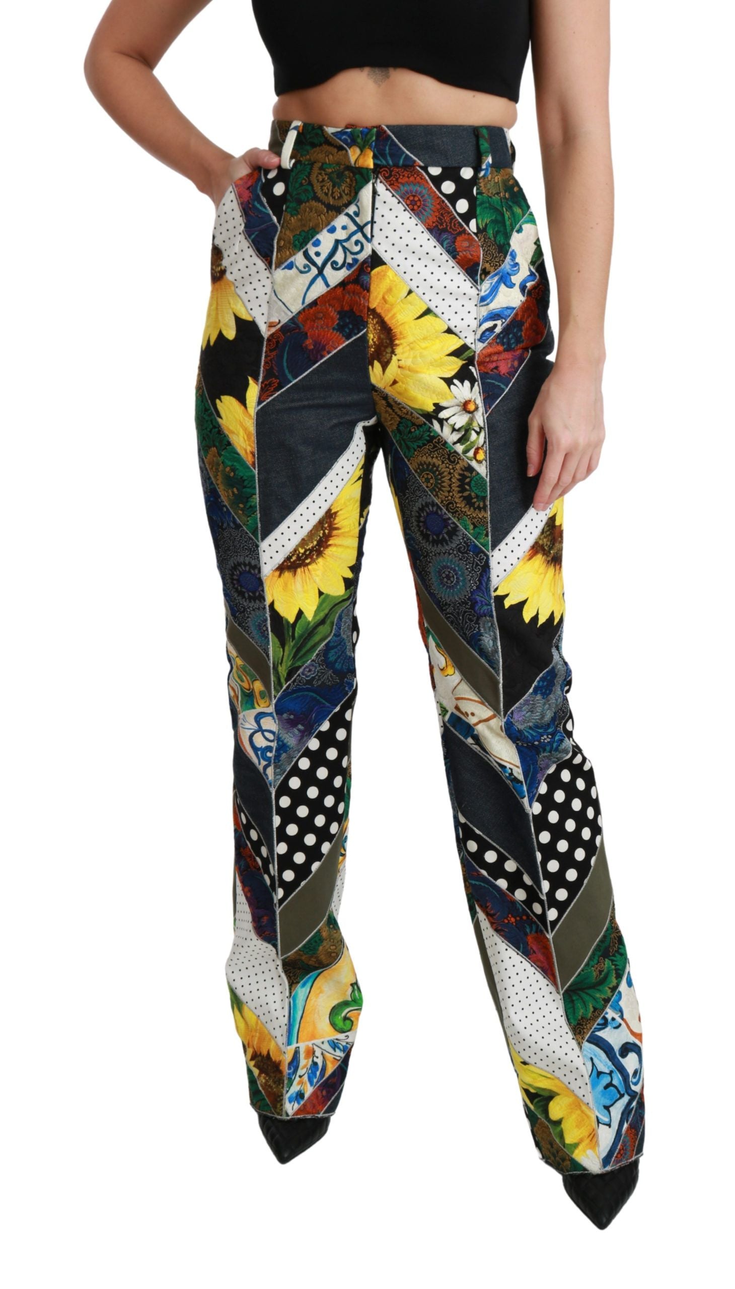 Dolce & Gabbana Multicolor Druck Hohe Taille Gerade Hose