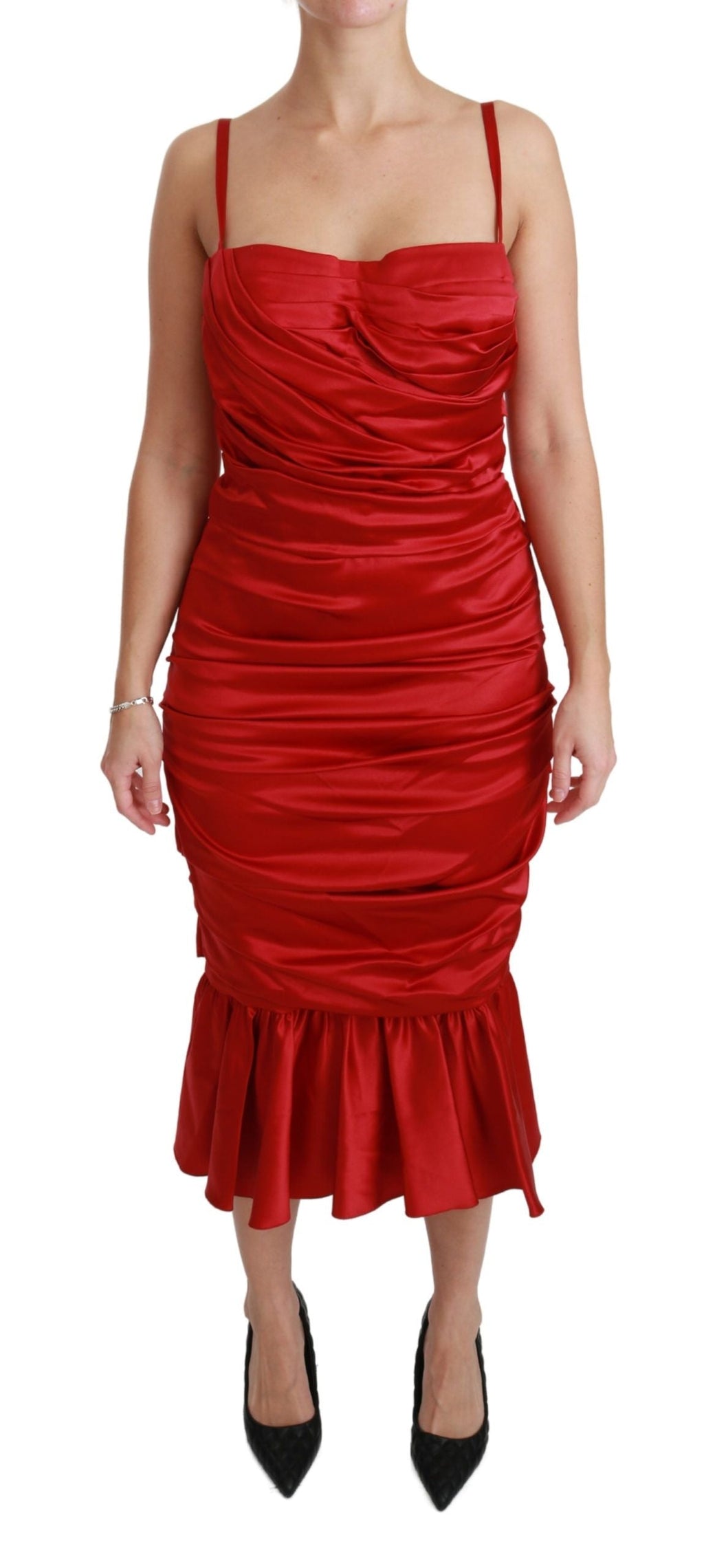 Dolce & Gabbana Rotes Seiden-Stretch-Bodycon-Kleid mit Meerjungfrau