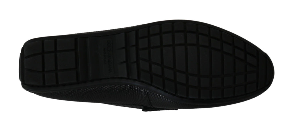 Dolce & Gabbana Schwarzes Eidechsenleder Flache Loafers Schuhe