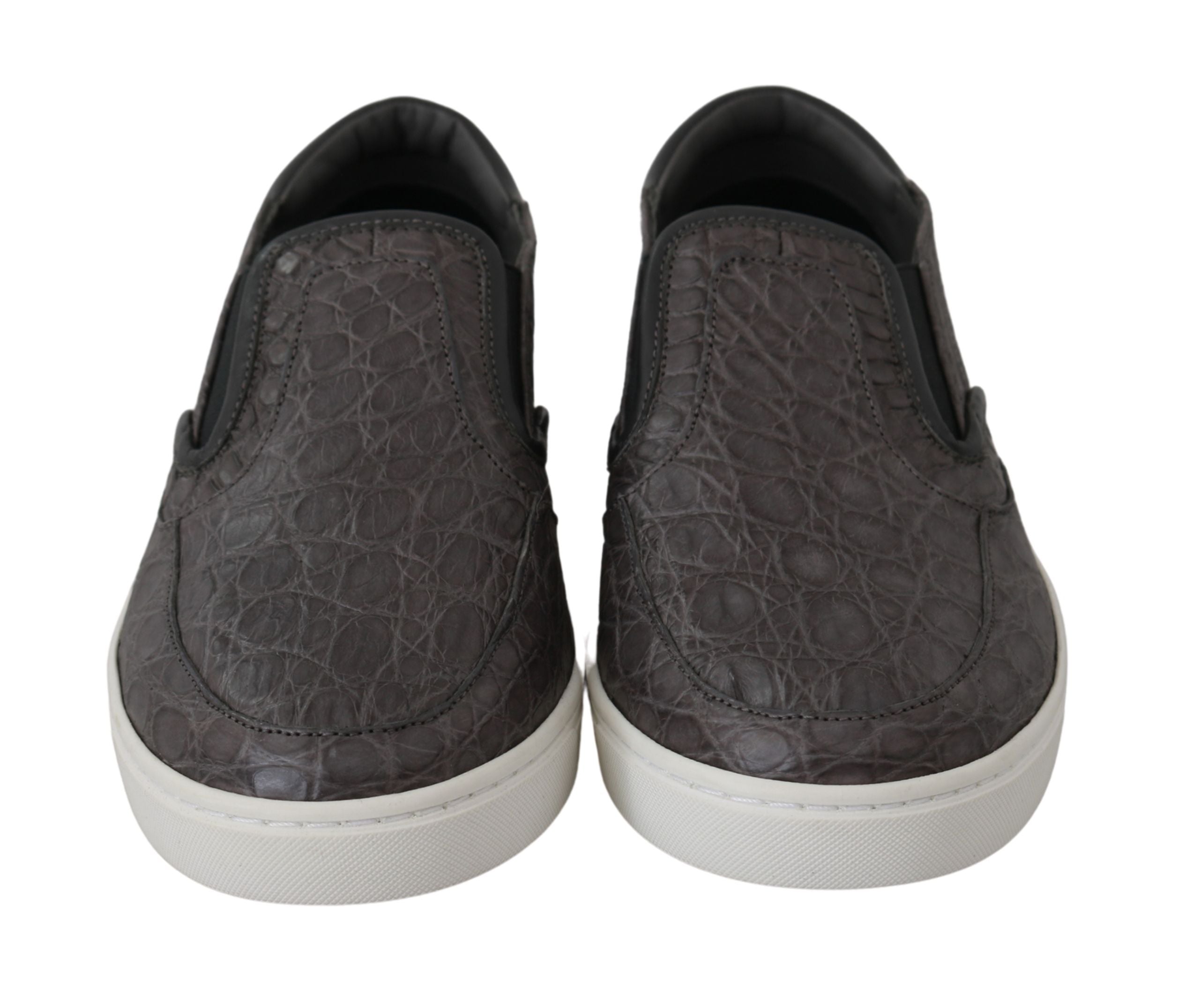 Dolce & Gabbana Graues Leder Flache Kaiman Herren Loafers Schuhe