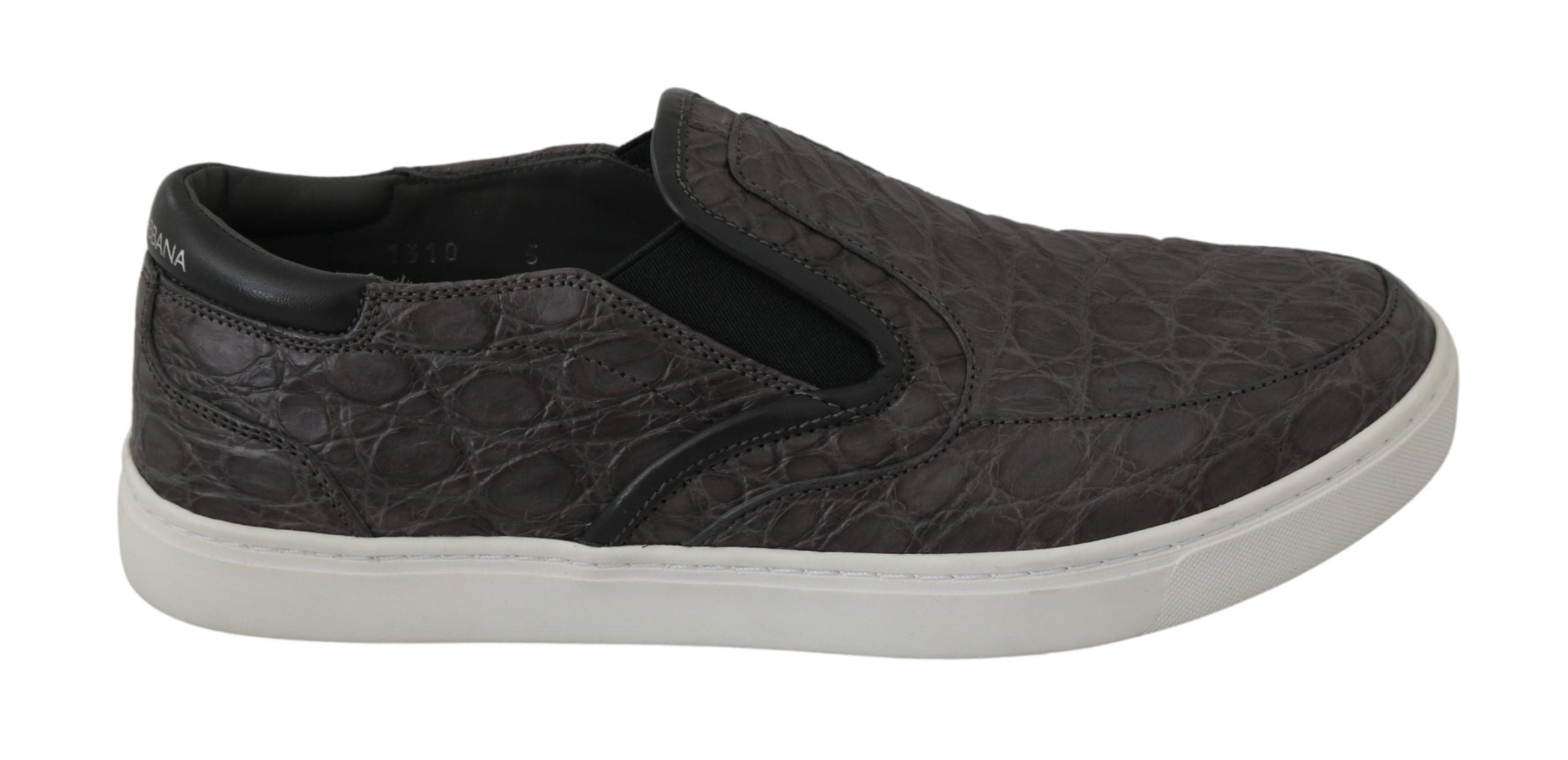 Dolce & Gabbana Graues Leder Flache Kaiman Herren Loafers Schuhe