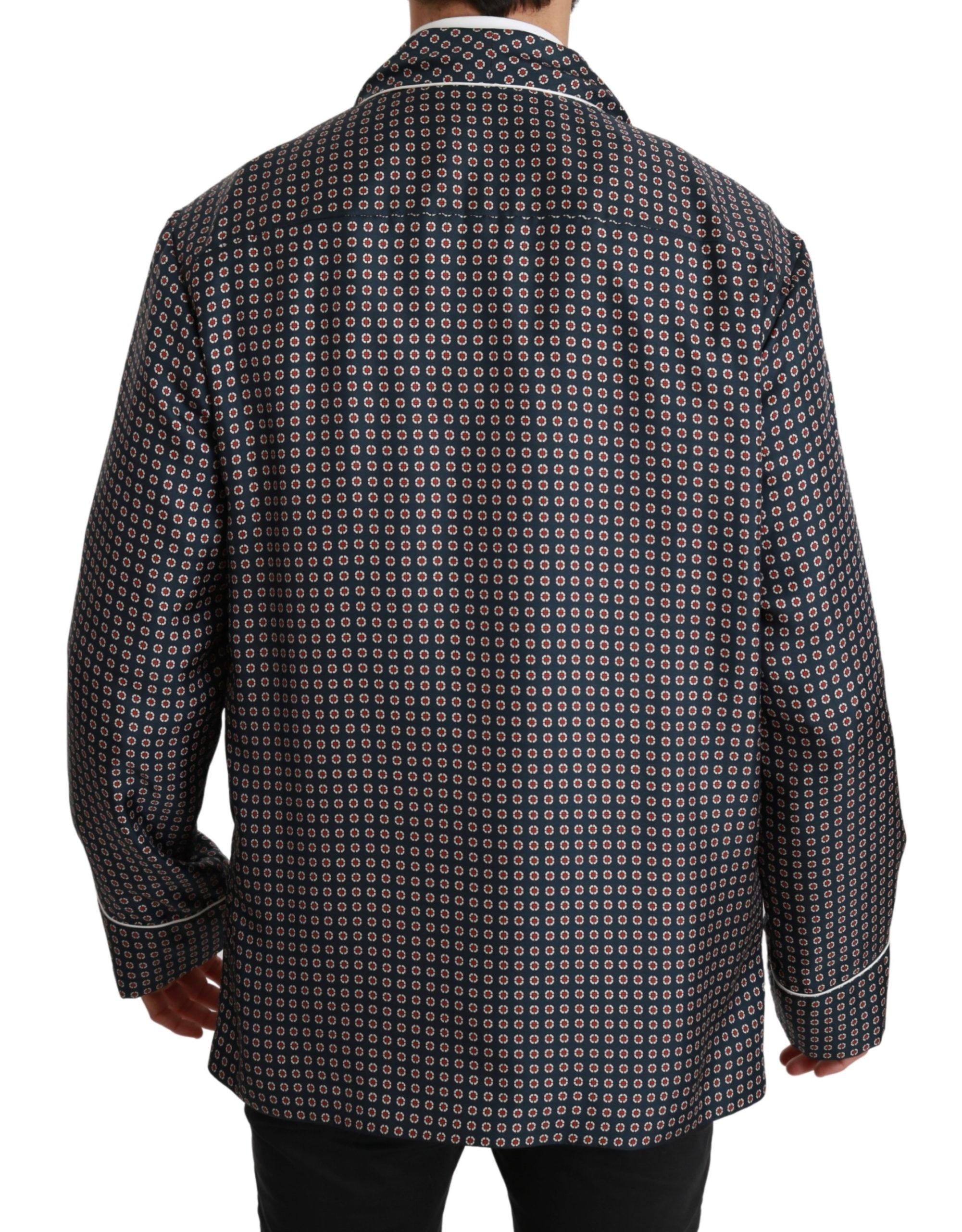 Dolce & Gabbana Marineblauer gemusterter Zweireiher Mantel Jacke