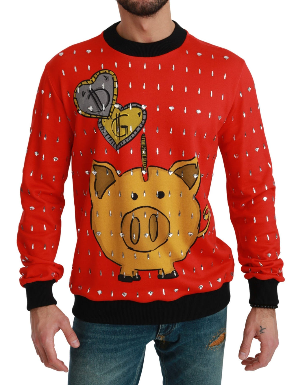 Dolce & Gabbana Roter Kristall-Schwein des Jahres Pullover