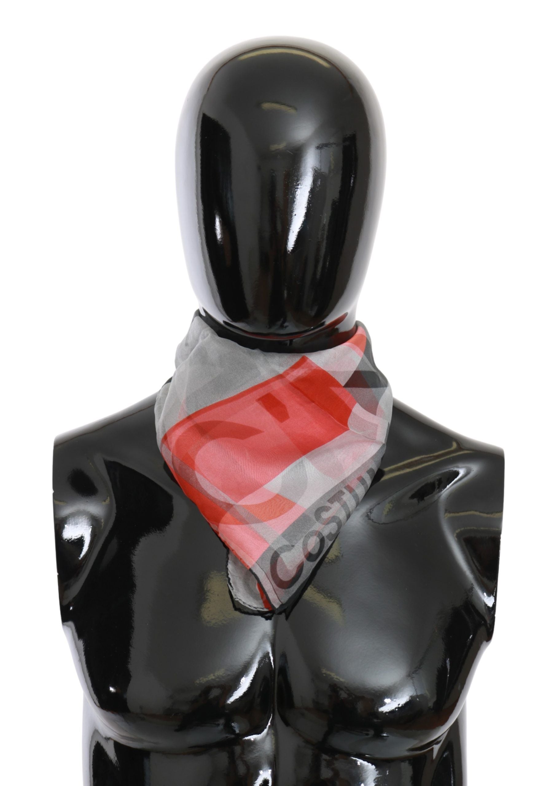 Costume National Roter Schal aus 100% Seide mit grauem Markenzeichen