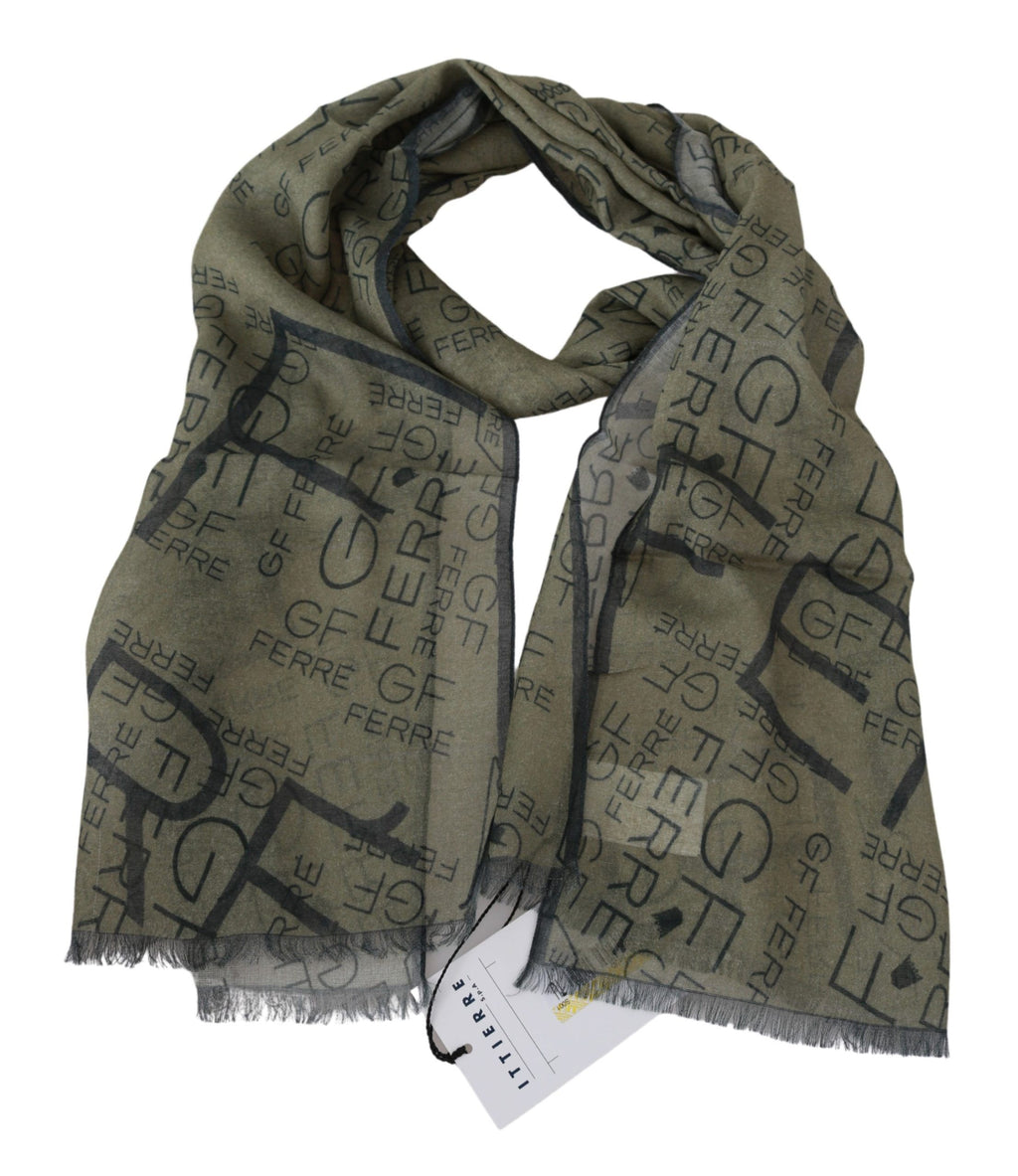 GF Ferre Grüner Foulard aus Wolle und Viskose, gemustert, Markenschal