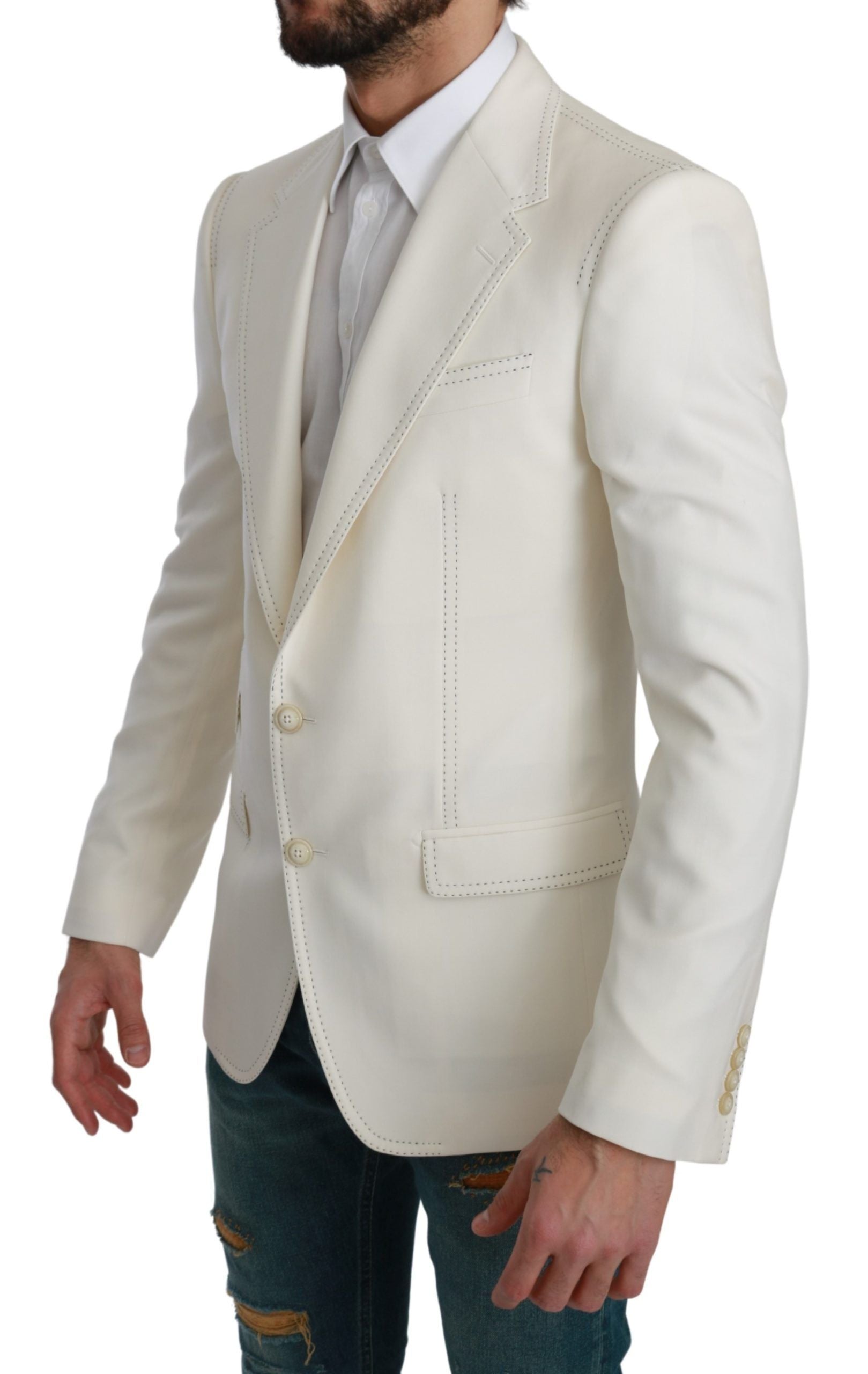 Dolce & Gabbana SICILIA Cremefarbener einreihiger formeller Blazer