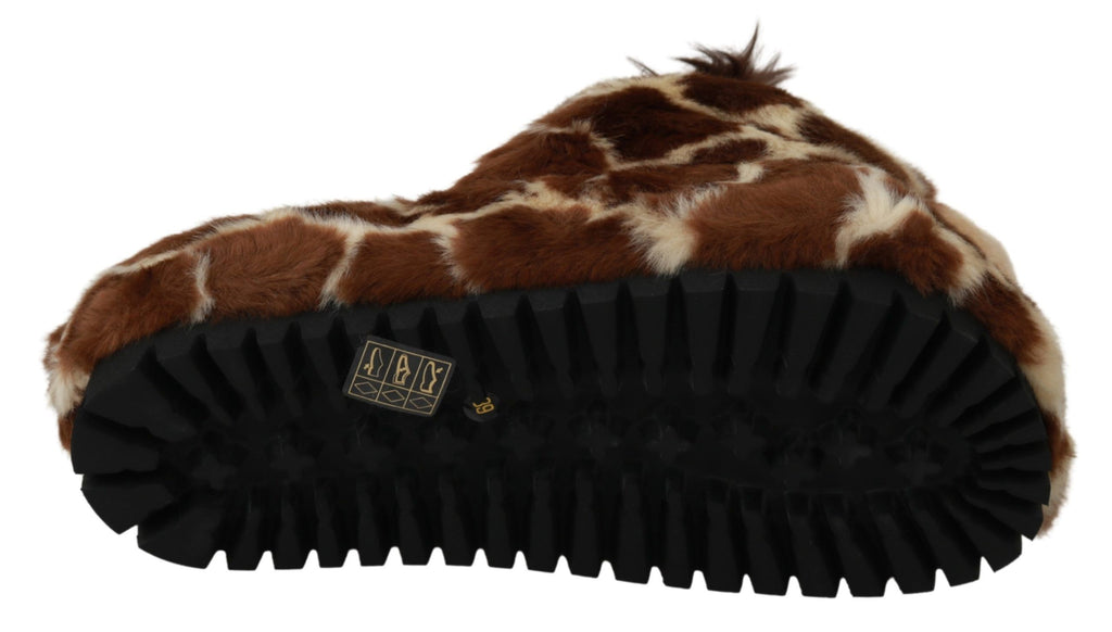 Dolce & Gabbana Braune Giraffe Hausschuhe Flache Sandalen Schuhe